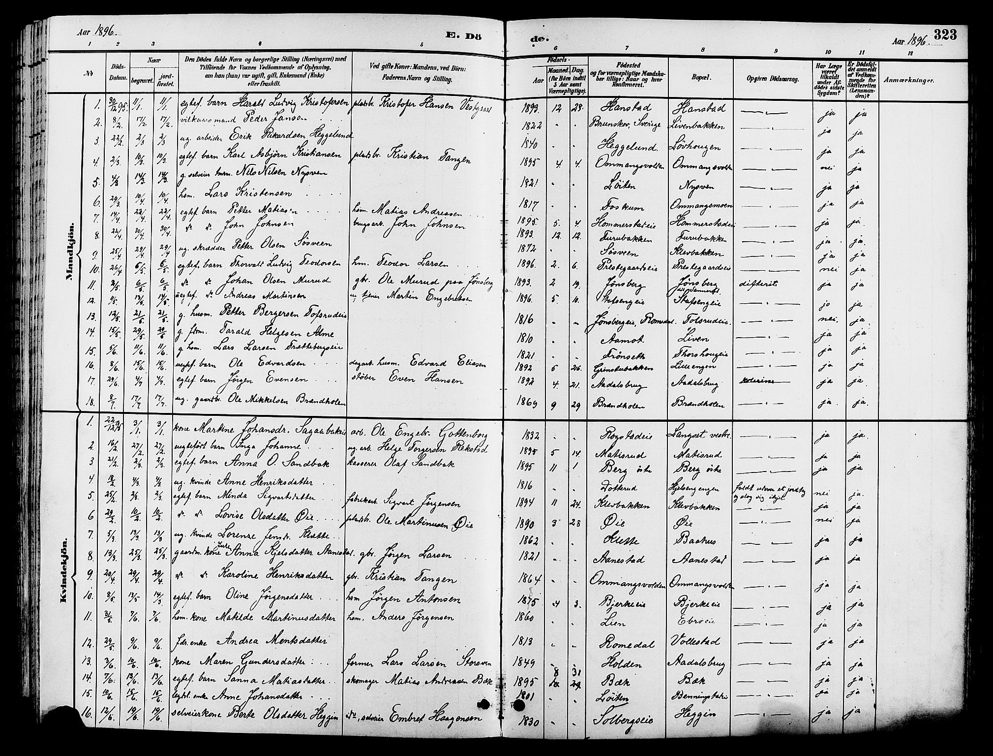 Løten prestekontor, AV/SAH-PREST-022/L/La/L0006: Parish register (copy) no. 6, 1892-1909, p. 323