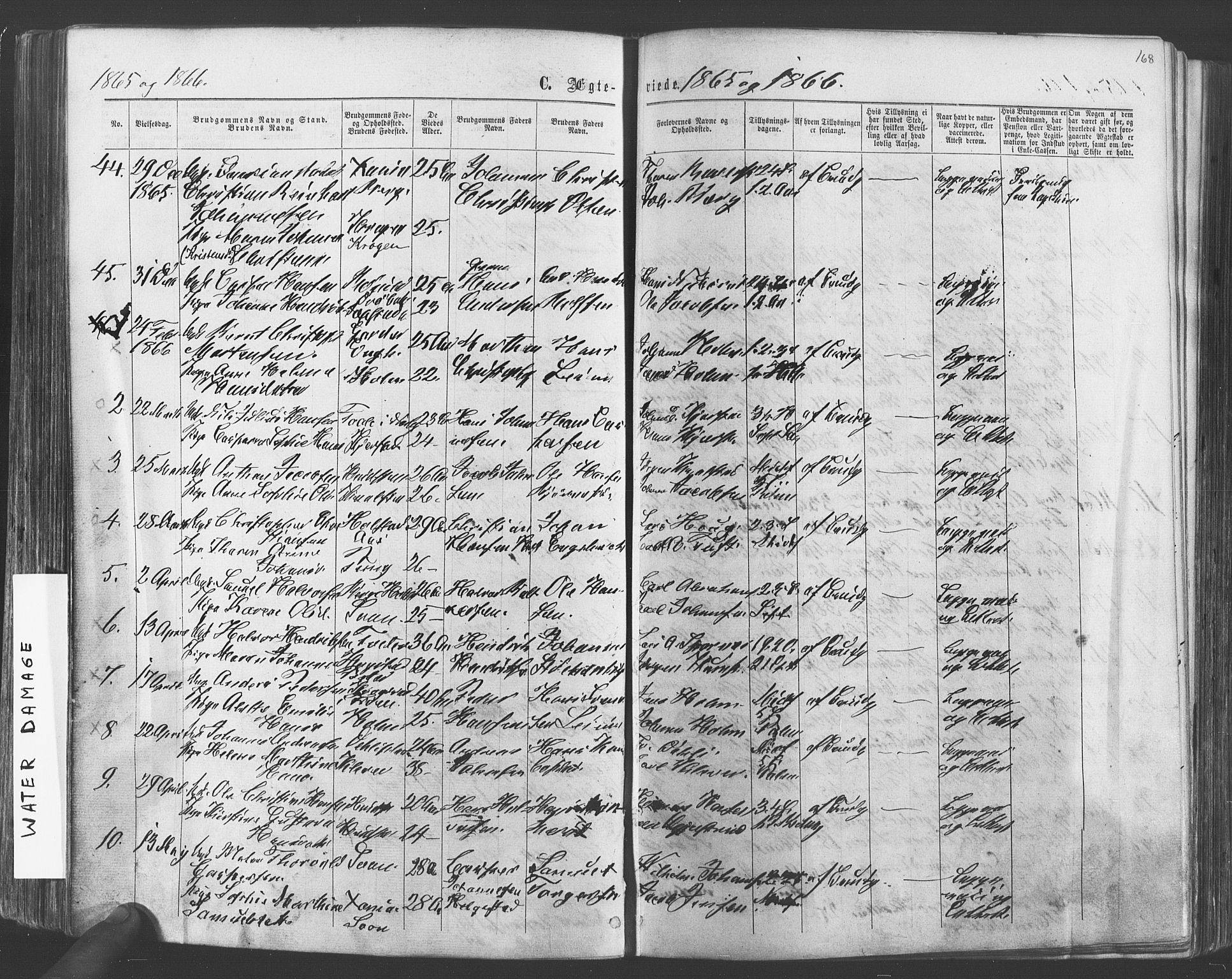 Vestby prestekontor Kirkebøker, SAO/A-10893/F/Fa/L0008: Parish register (official) no. I 8, 1863-1877, p. 168