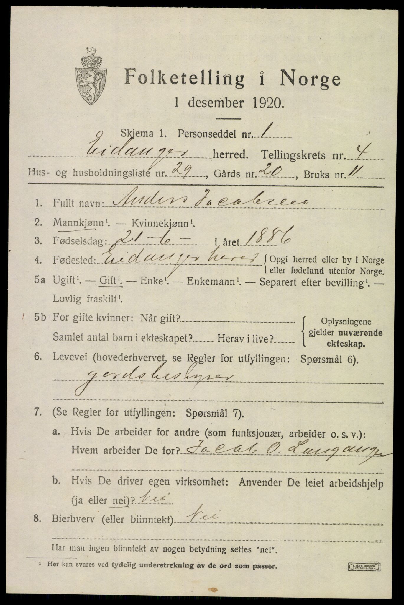 SAKO, 1920 census for Eidanger, 1920, p. 4100