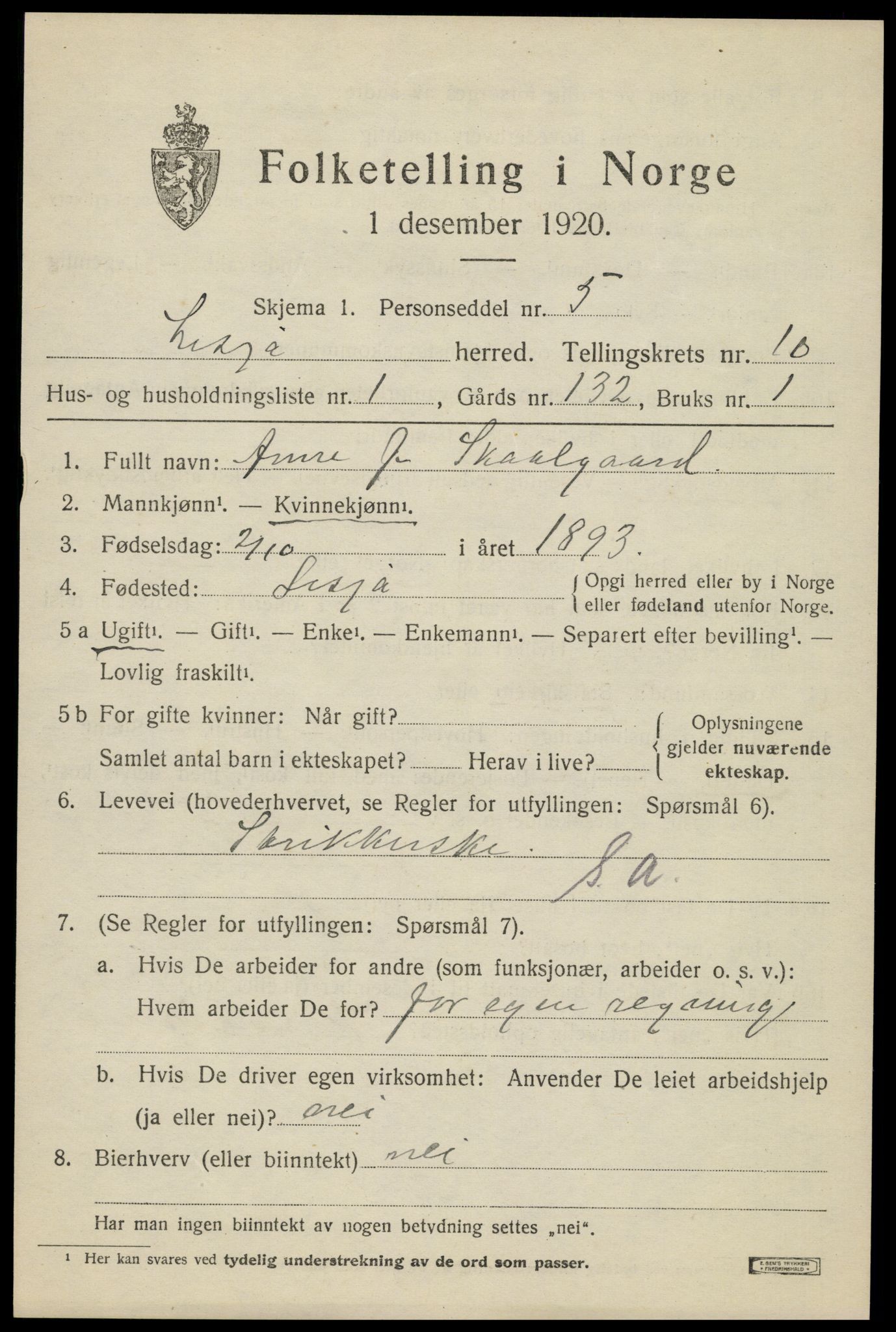 SAH, 1920 census for Lesja, 1920, p. 6140