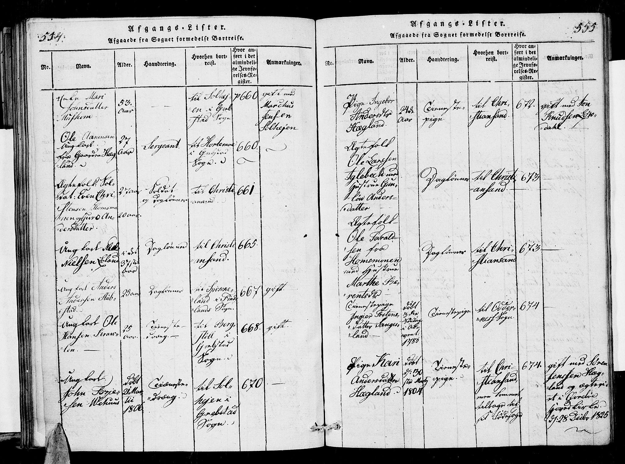 Vennesla sokneprestkontor, AV/SAK-1111-0045/Fa/Fac/L0003: Parish register (official) no. A 3, 1820-1834, p. 554-555