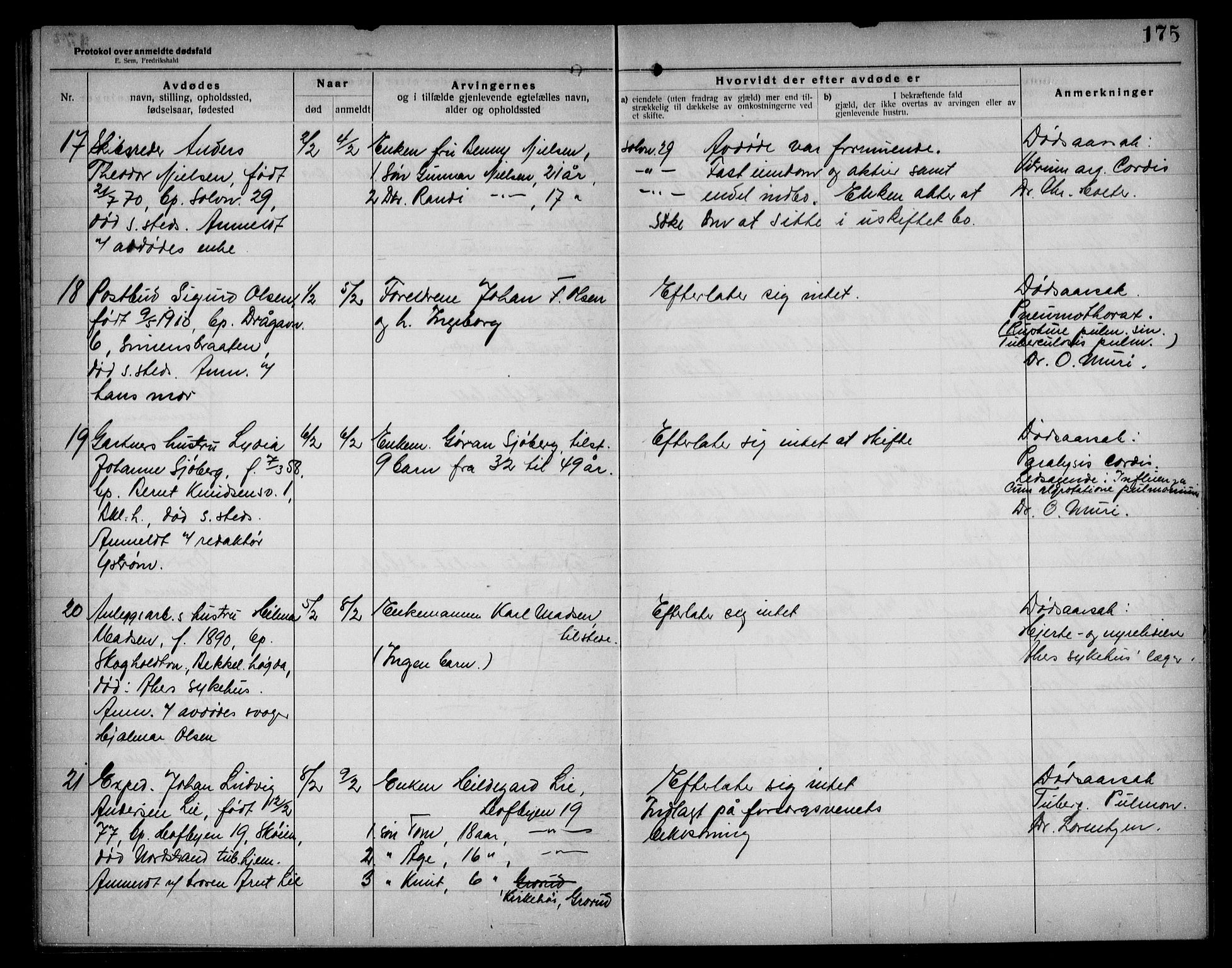 Aker kriminaldommer, skifte- og auksjonsforvalterembete, AV/SAO-A-10452/H/Hb/Hba/Hbad/L0001: Dødsfallsprotokoll for Nordstrand, 1922-1929, p. 175