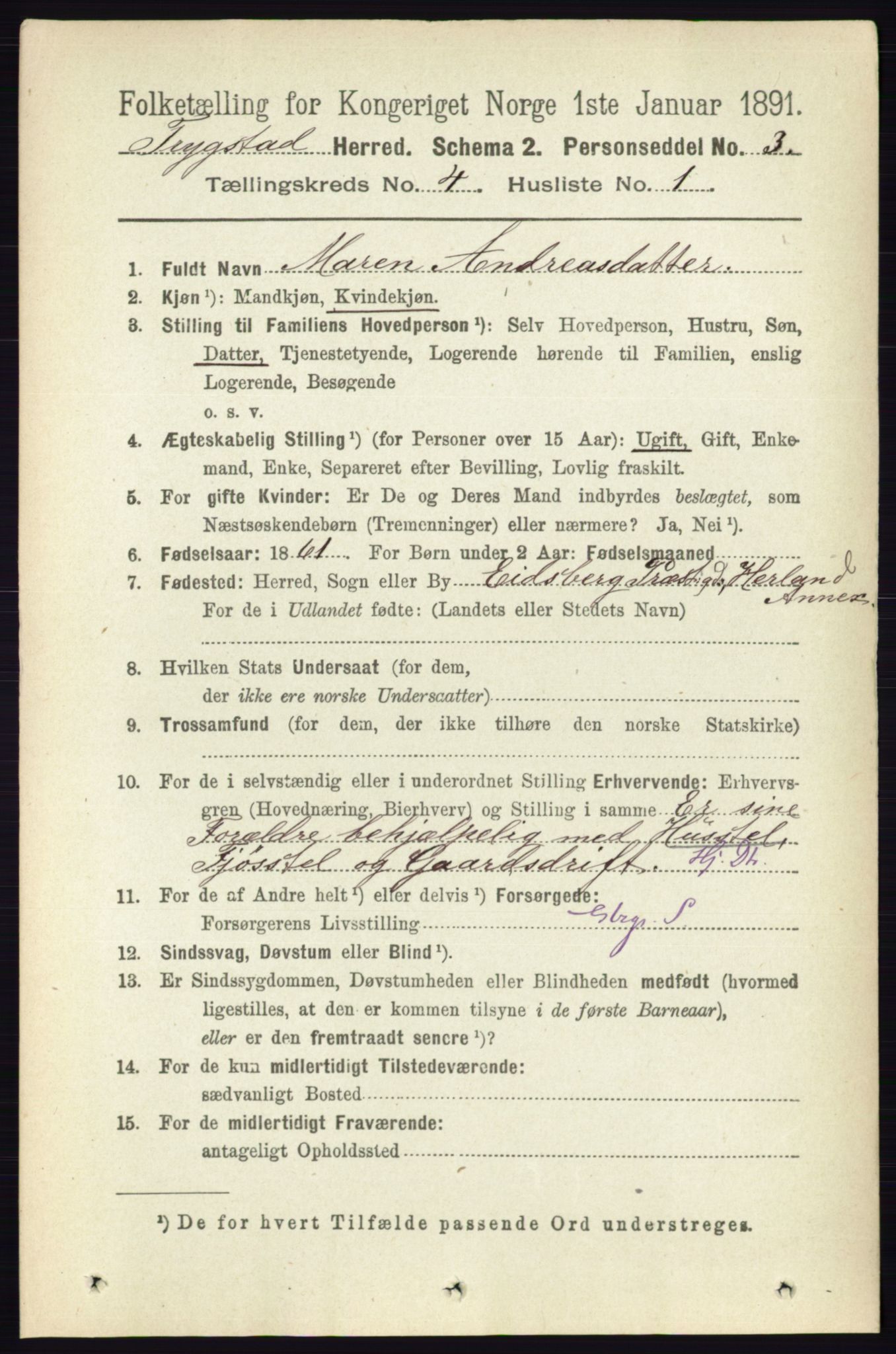 RA, 1891 Census for 0122 Trøgstad, 1891, p. 1581