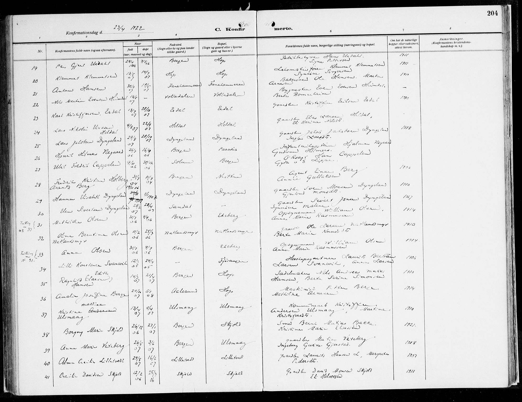 Fana Sokneprestembete, AV/SAB-A-75101/H/Haa/Haaj/L0001: Parish register (official) no. J 1, 1921-1935, p. 204