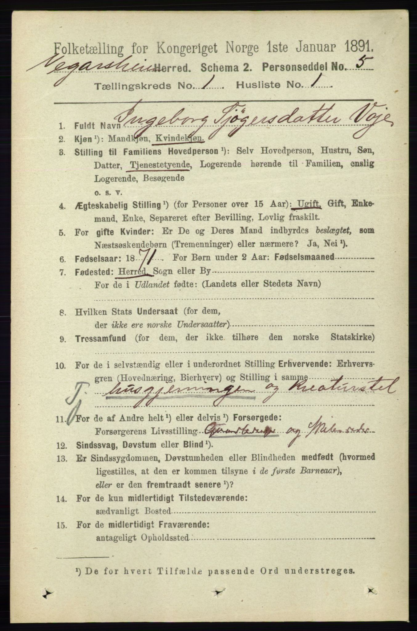 RA, 1891 census for 0912 Vegårshei, 1891, p. 70