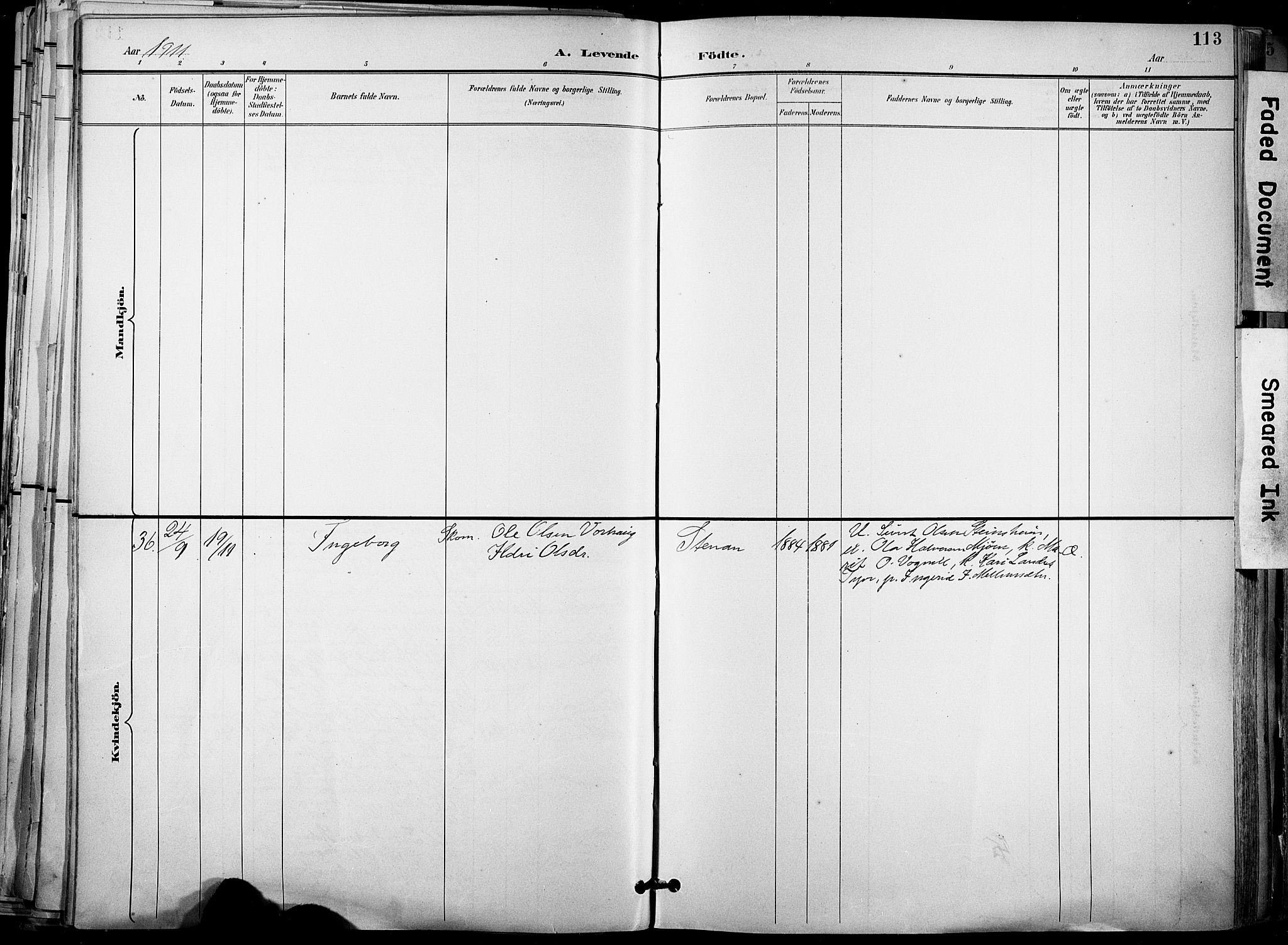 Ministerialprotokoller, klokkerbøker og fødselsregistre - Sør-Trøndelag, AV/SAT-A-1456/678/L0902: Parish register (official) no. 678A11, 1895-1911, p. 113