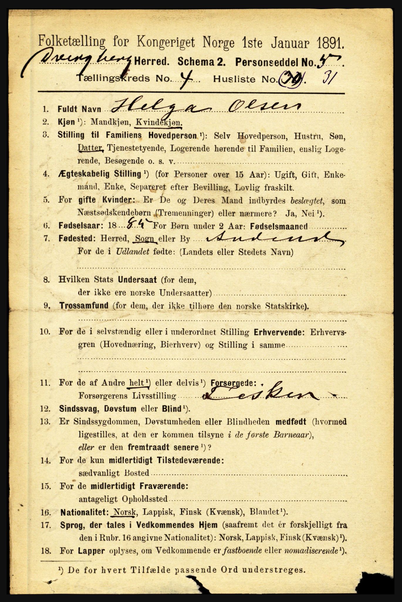 RA, 1891 census for 1872 Dverberg, 1891, p. 1476