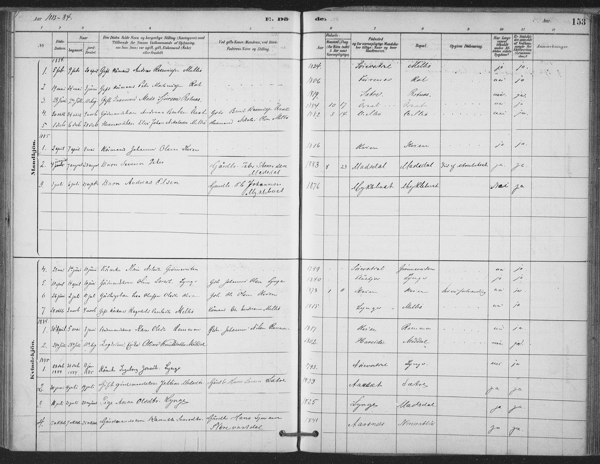 Ministerialprotokoller, klokkerbøker og fødselsregistre - Møre og Romsdal, AV/SAT-A-1454/514/L0199: Parish register (official) no. 514A01, 1878-1912, p. 153