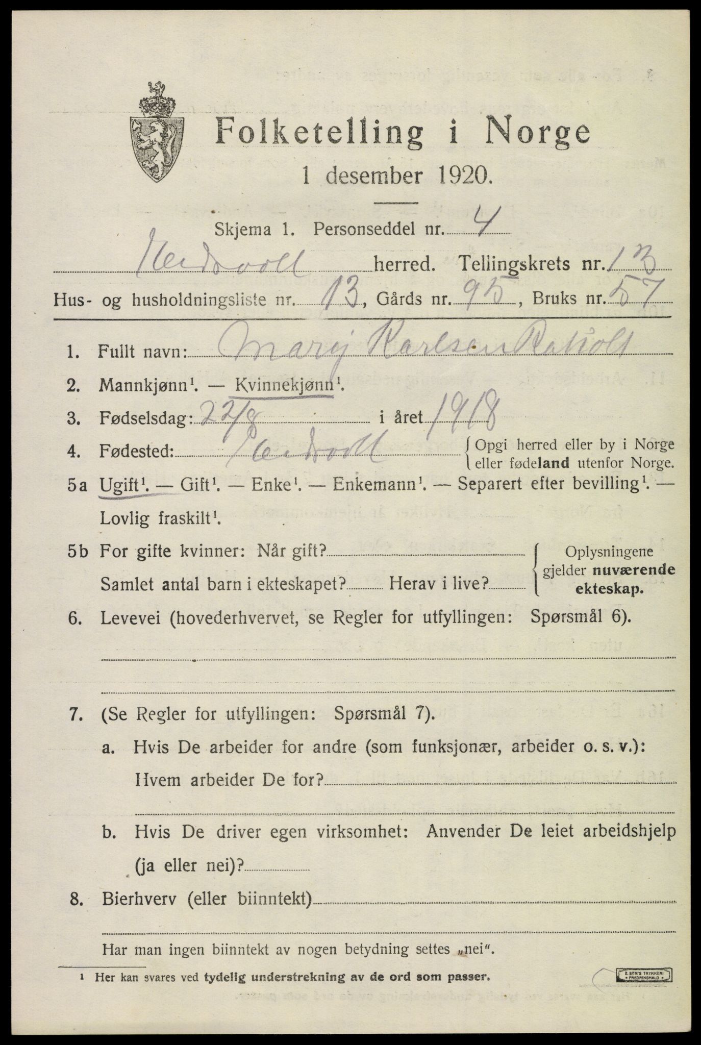 SAO, 1920 census for Eidsvoll, 1920, p. 20109