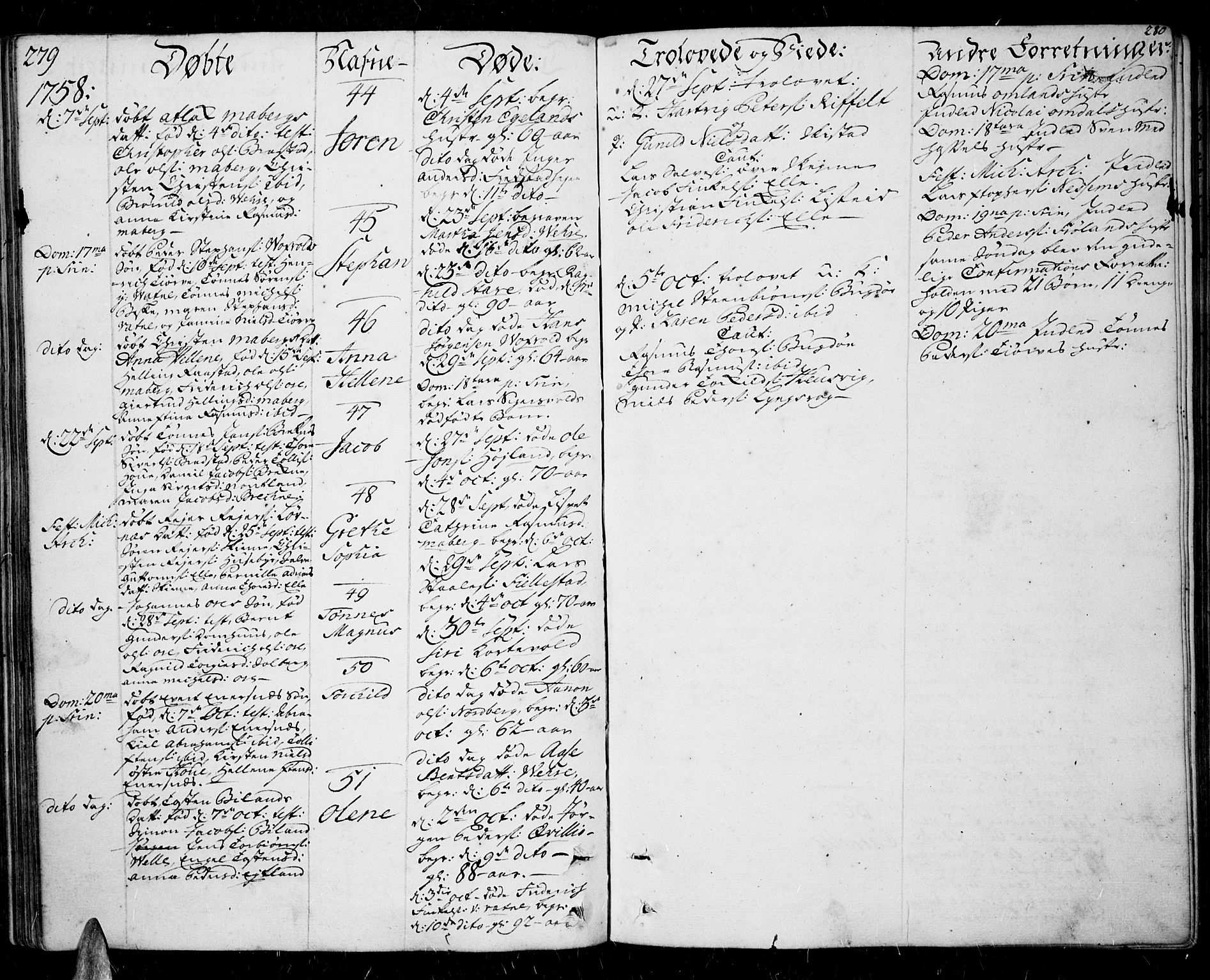 Lista sokneprestkontor, AV/SAK-1111-0027/F/Fa/L0003: Parish register (official) no. A 3 /1, 1743-1767, p. 279-280