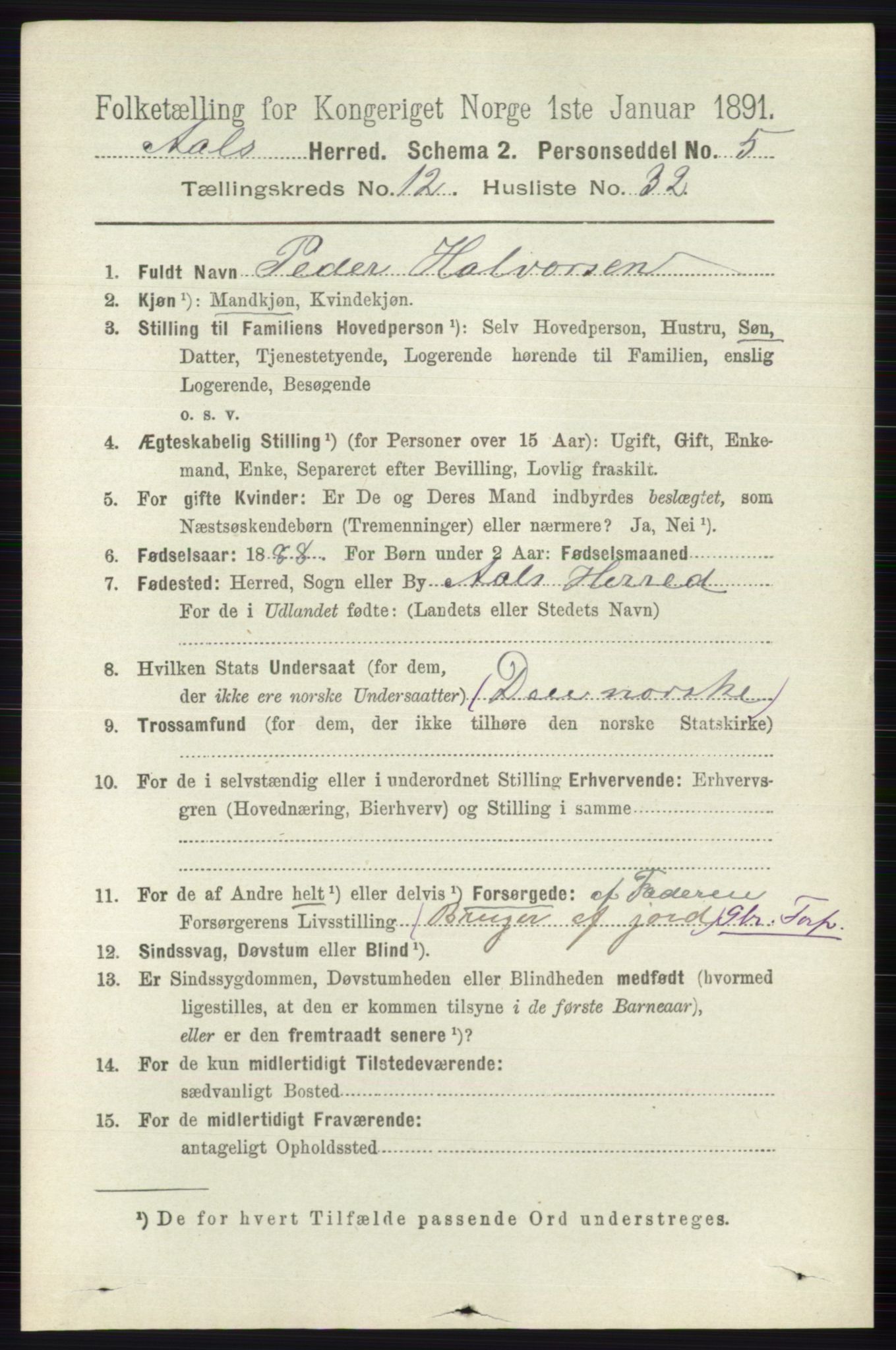 RA, 1891 census for 0619 Ål, 1891, p. 3195