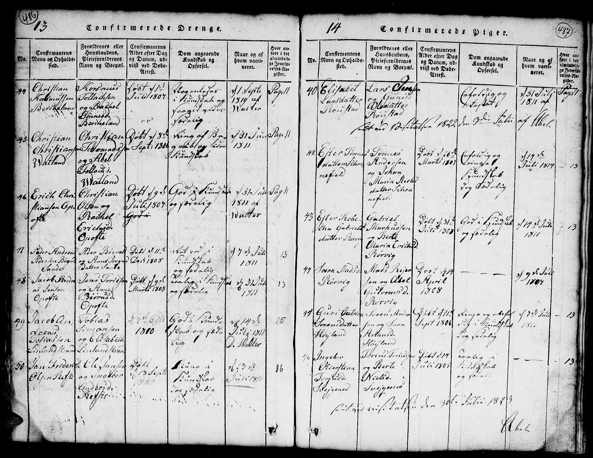 Kvinesdal sokneprestkontor, AV/SAK-1111-0026/F/Fb/Fba/L0001: Parish register (copy) no. B 1, 1815-1839, p. 486-487