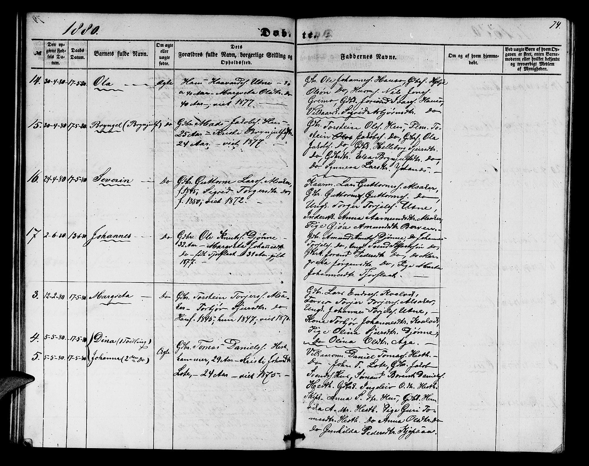Ullensvang sokneprestembete, SAB/A-78701/H/Hab: Parish register (copy) no. E 6, 1857-1886, p. 74