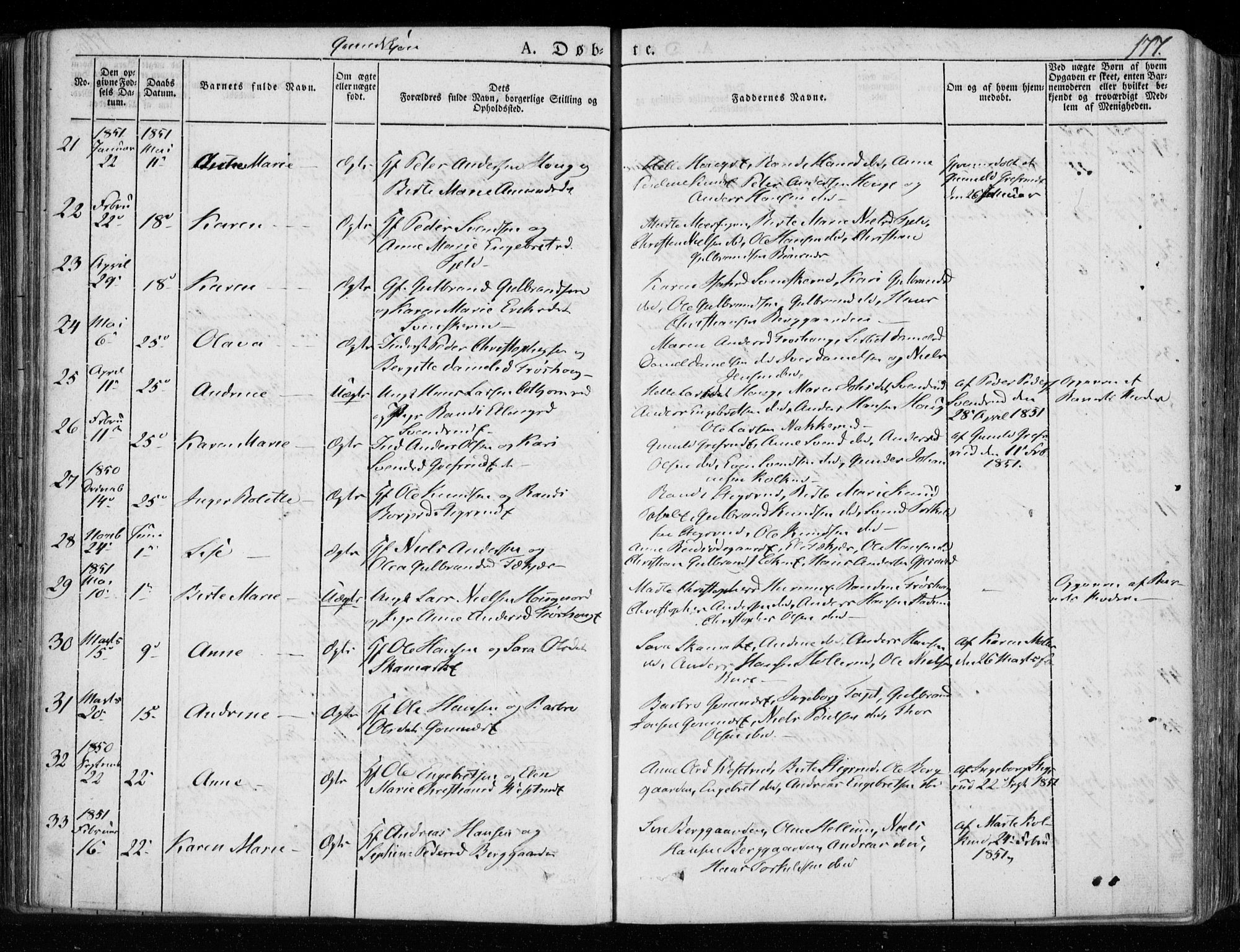 Hole kirkebøker, SAKO/A-228/F/Fa/L0005: Parish register (official) no. I 5, 1833-1851, p. 177