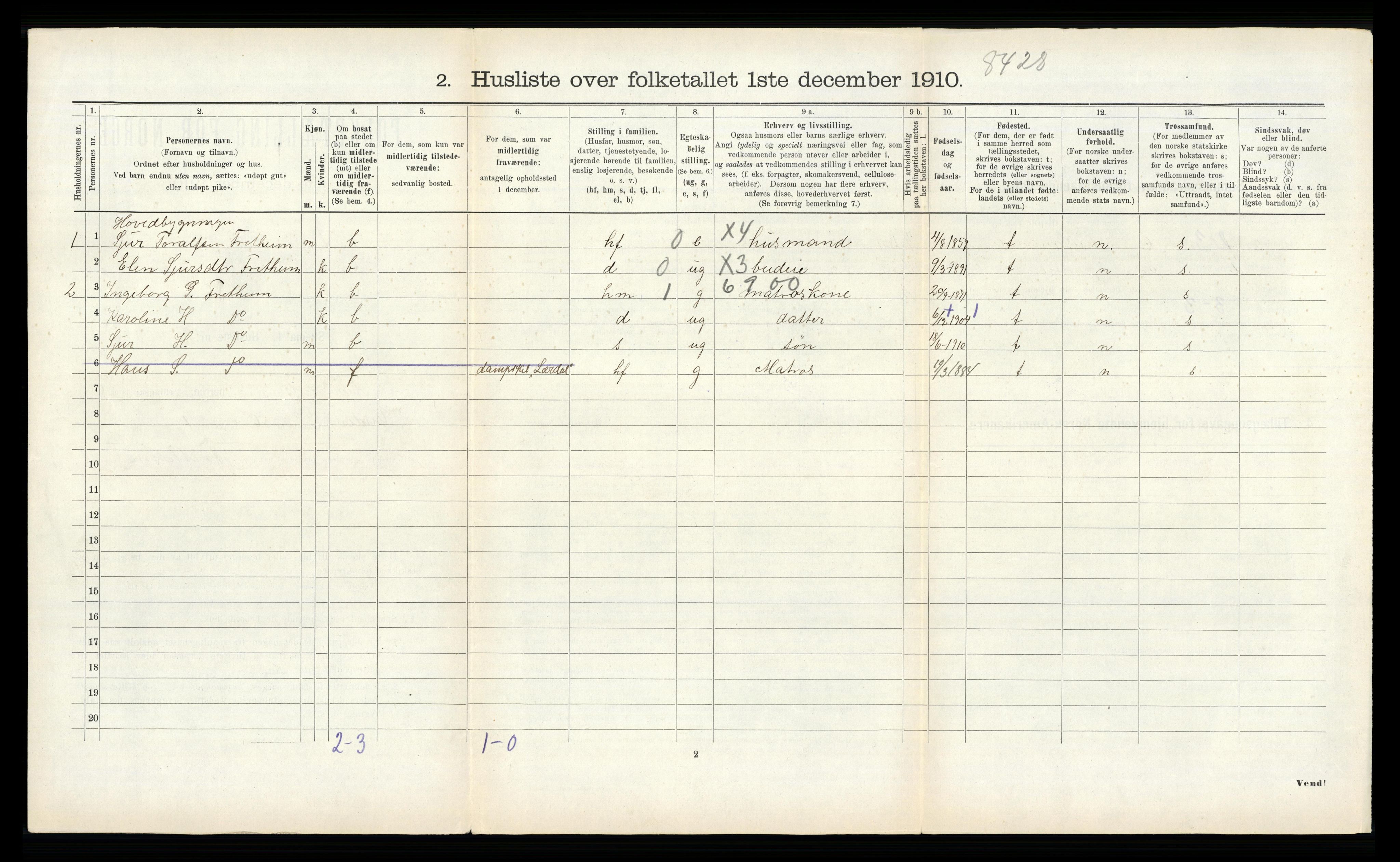 RA, 1910 census for Aurland, 1910, p. 706