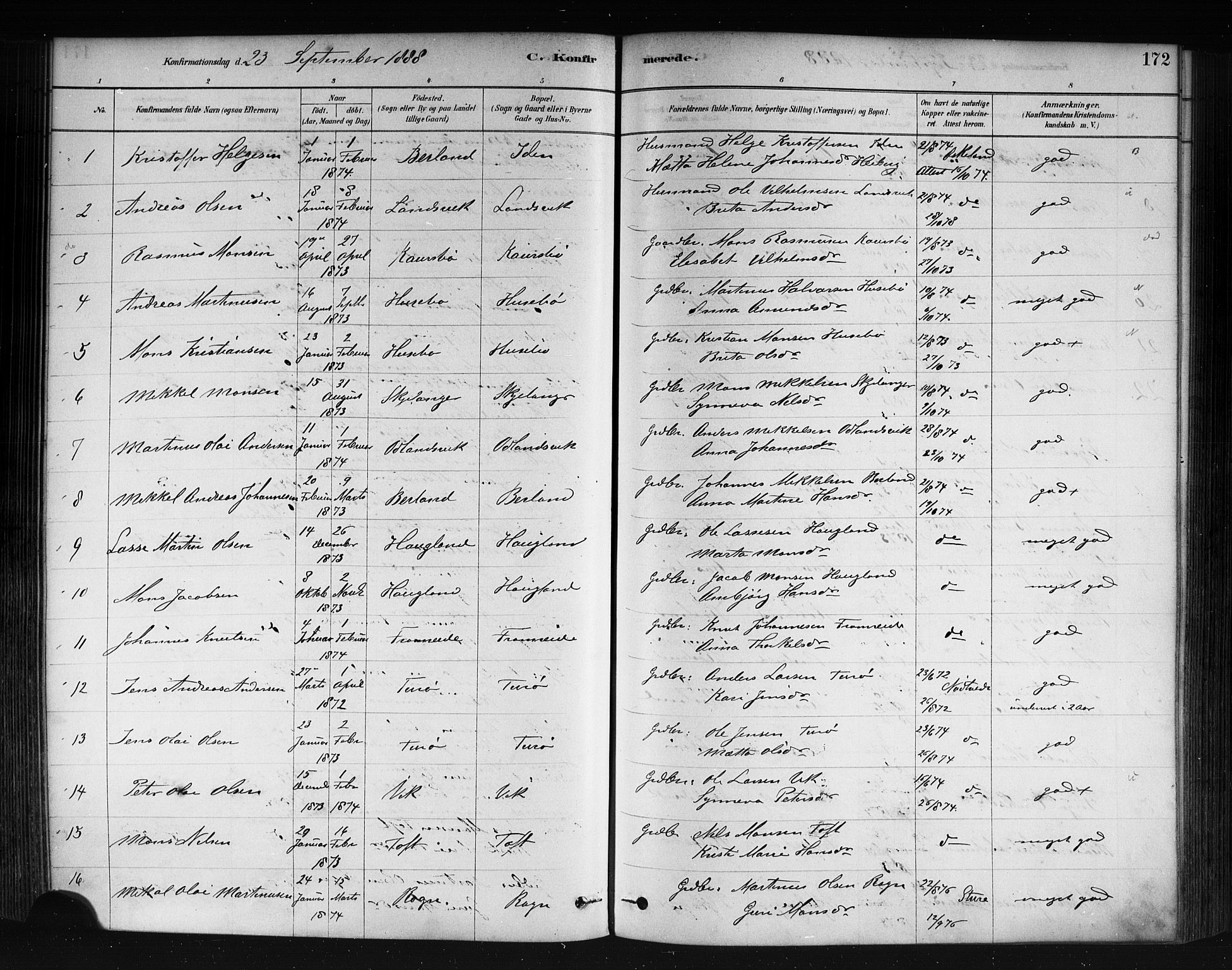 Herdla Sokneprestembete, SAB/A-75701/H/Haa: Parish register (official) no. A 3, 1878-1890, p. 172