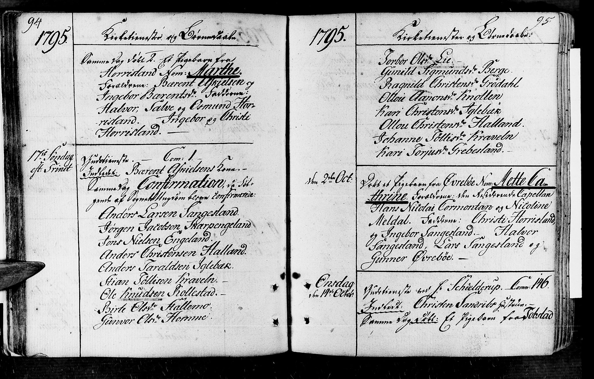 Vennesla sokneprestkontor, SAK/1111-0045/Fa/Fac/L0002: Parish register (official) no. A 2, 1785-1834, p. 94-95
