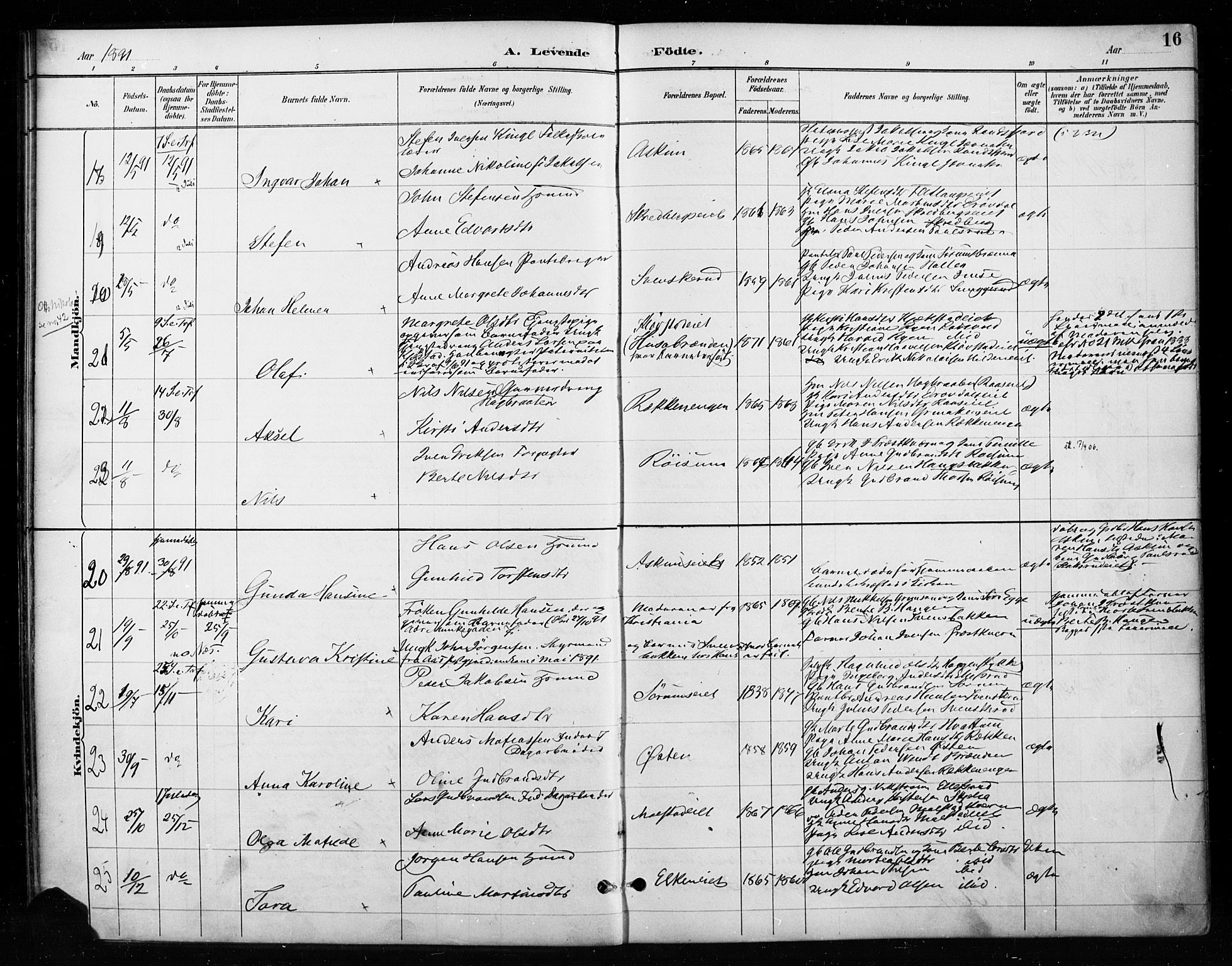Gran prestekontor, SAH/PREST-112/H/Ha/Haa/L0018: Parish register (official) no. 18, 1889-1899, p. 16