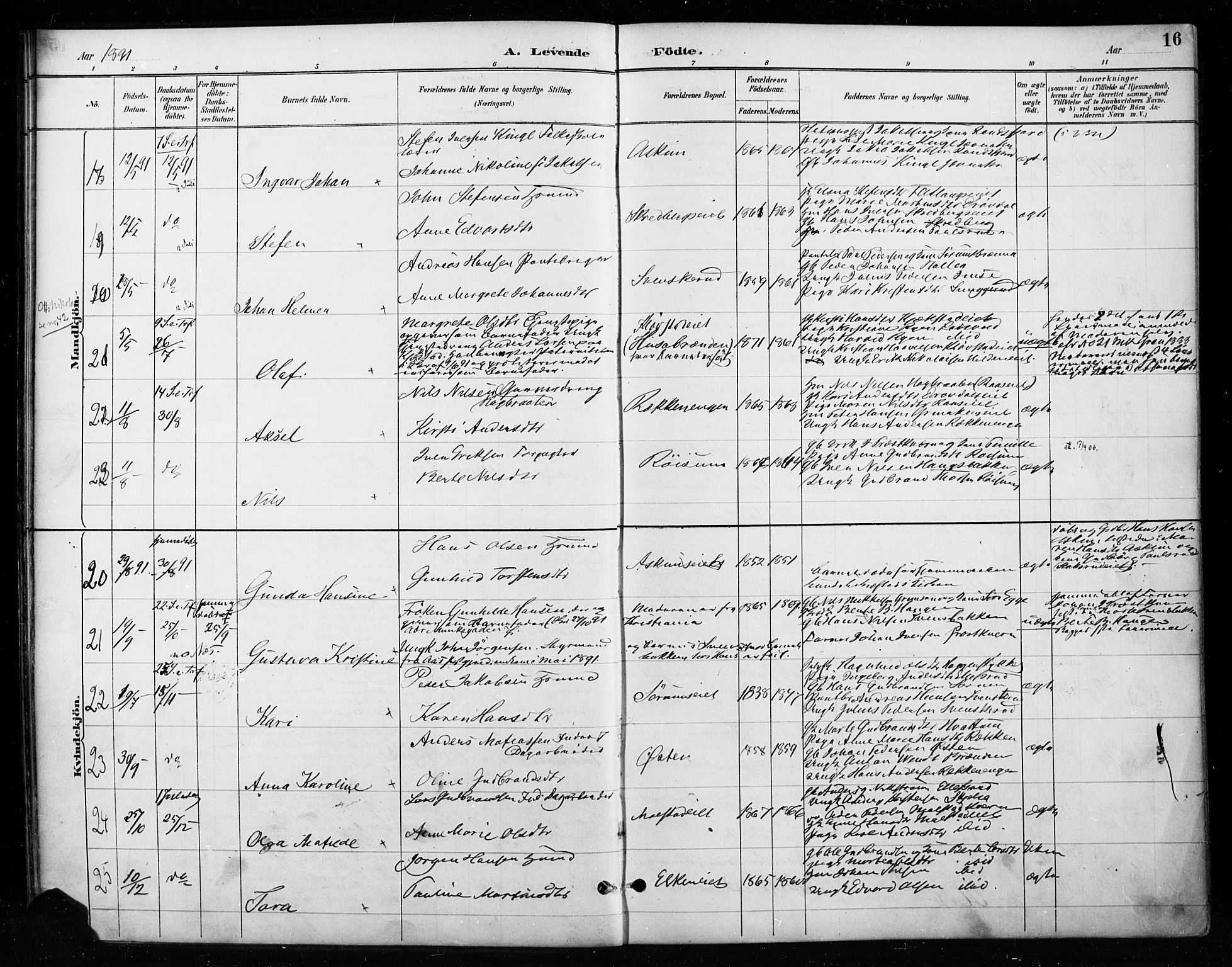 Gran prestekontor, AV/SAH-PREST-112/H/Ha/Haa/L0018: Parish register (official) no. 18, 1889-1899, p. 16