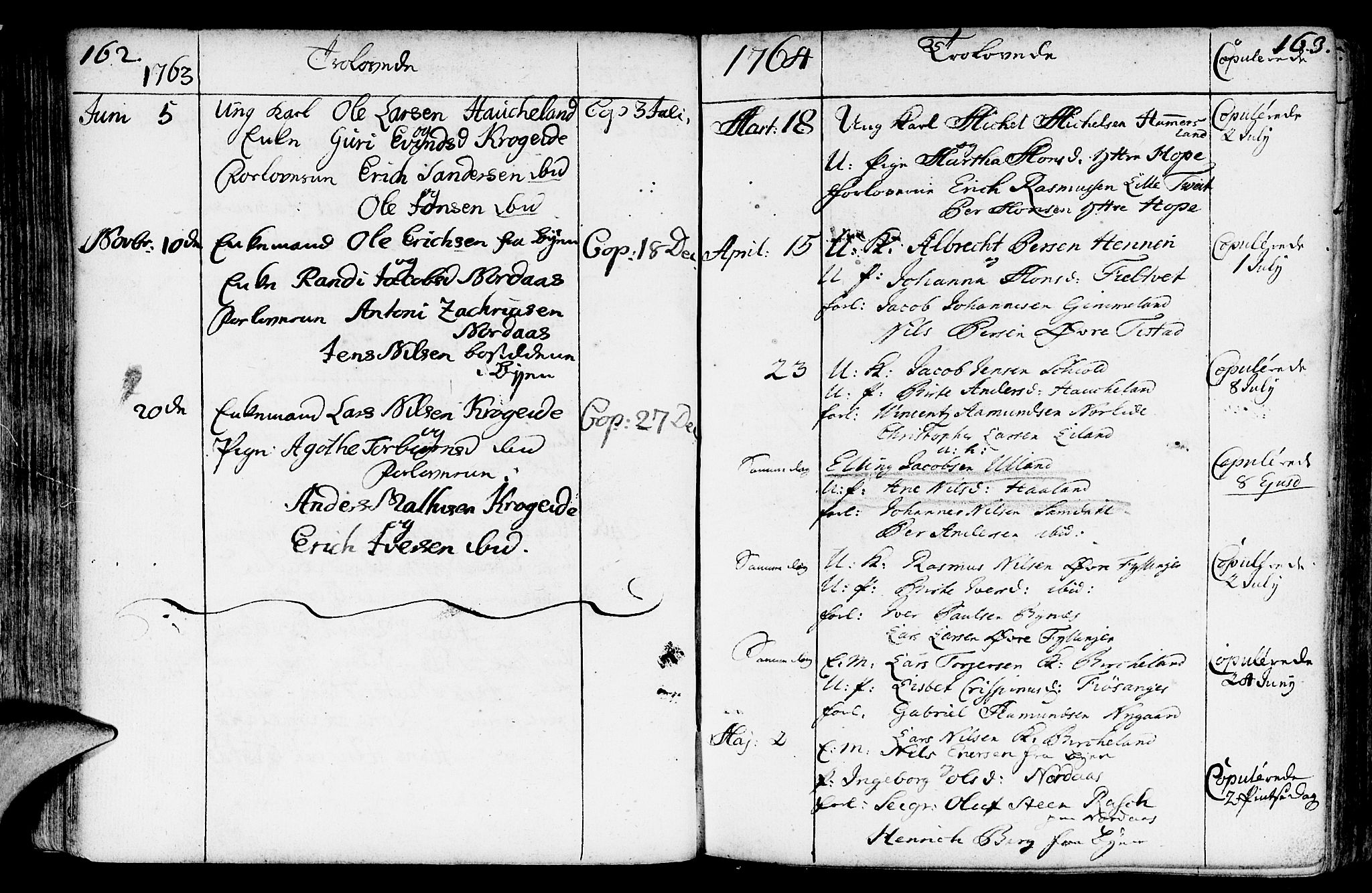 Fana Sokneprestembete, SAB/A-75101/H/Haa/Haaa/L0004: Parish register (official) no. A 4, 1757-1774, p. 162-163