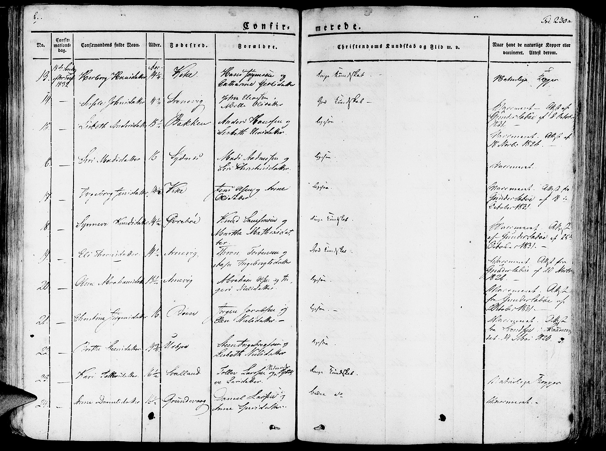 Fjelberg sokneprestembete, AV/SAB-A-75201/H/Haa: Parish register (official) no. A 5, 1822-1834, p. 230