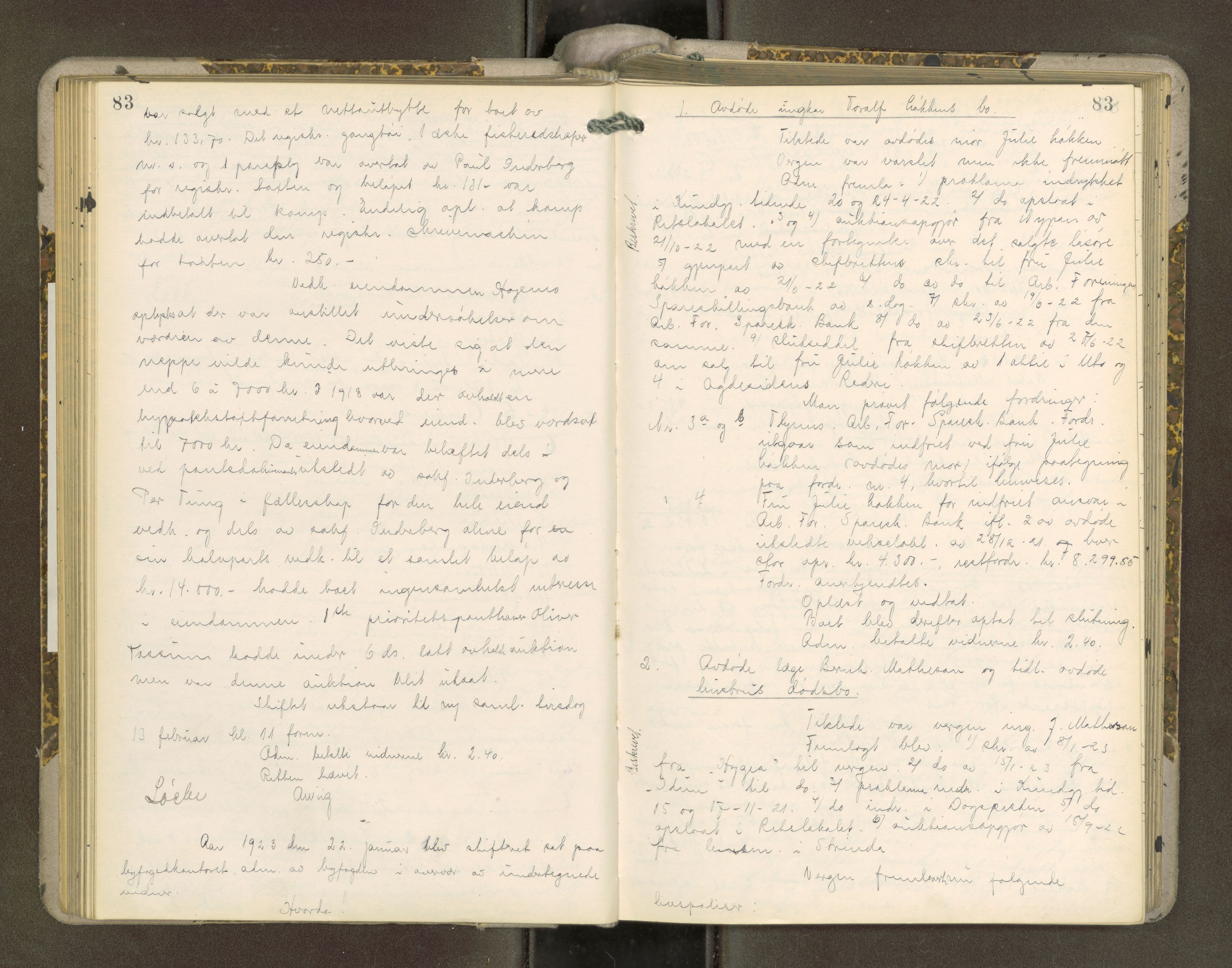 Trondheim byfogd, AV/SAT-A-0003/1/3/3B/L0022: Skiftebehandlingsprotokoll - 6/6-13/1. (u/ register) U, 1922-1925, p. 83