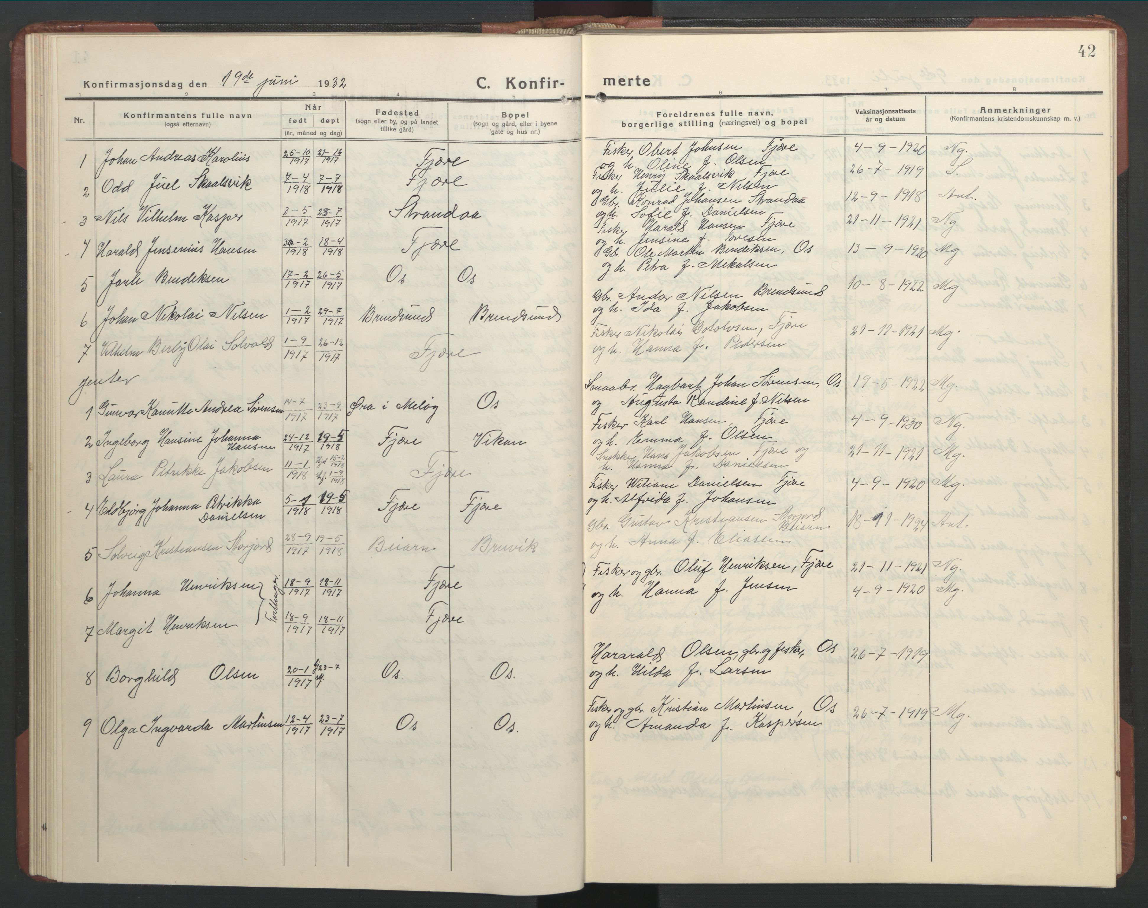 Ministerialprotokoller, klokkerbøker og fødselsregistre - Nordland, AV/SAT-A-1459/803/L0078: Parish register (copy) no. 803C05, 1931-1952, p. 42
