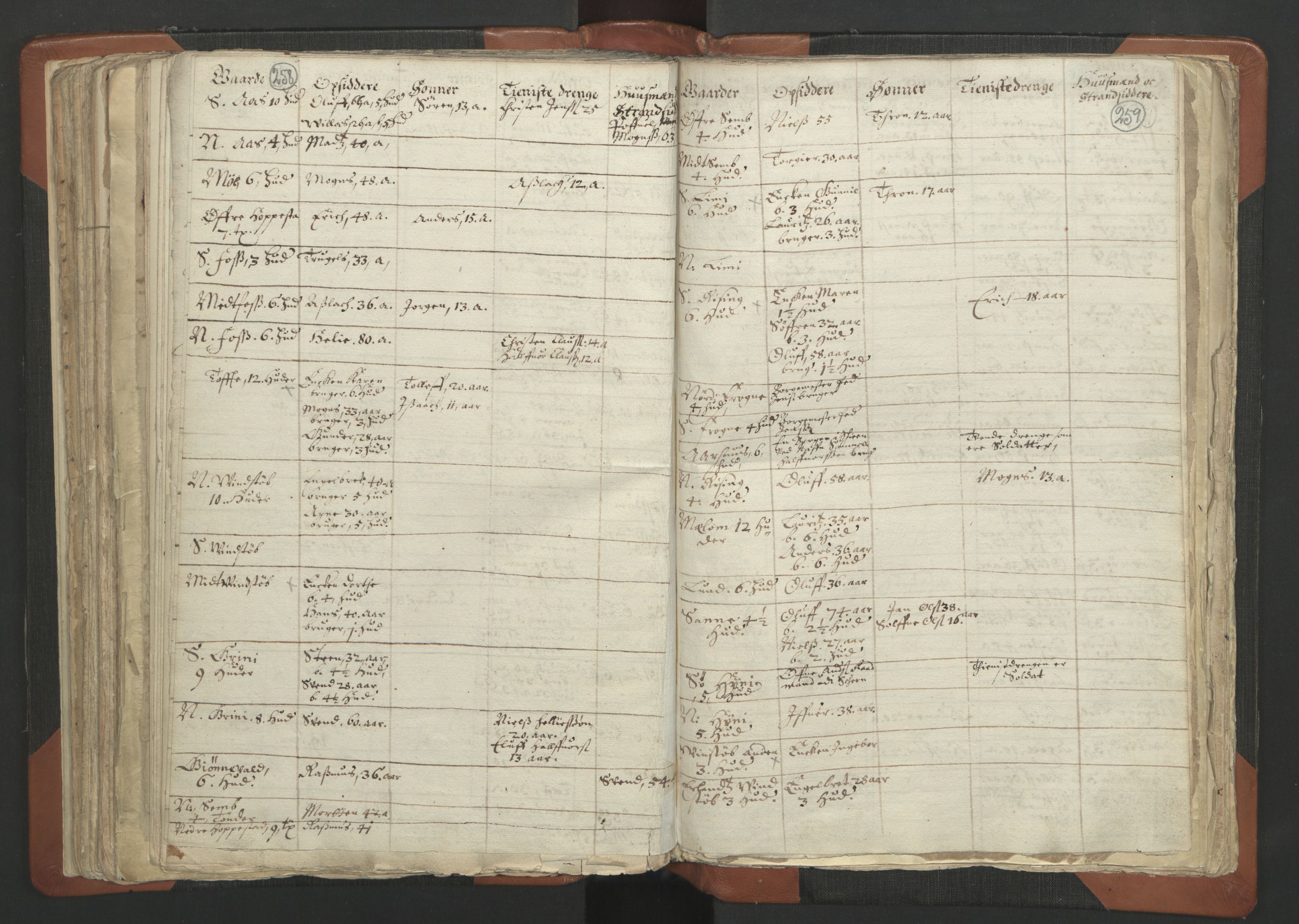 RA, Vicar's Census 1664-1666, no. 12: Øvre Telemark deanery, Nedre Telemark deanery and Bamble deanery, 1664-1666, p. 258-259