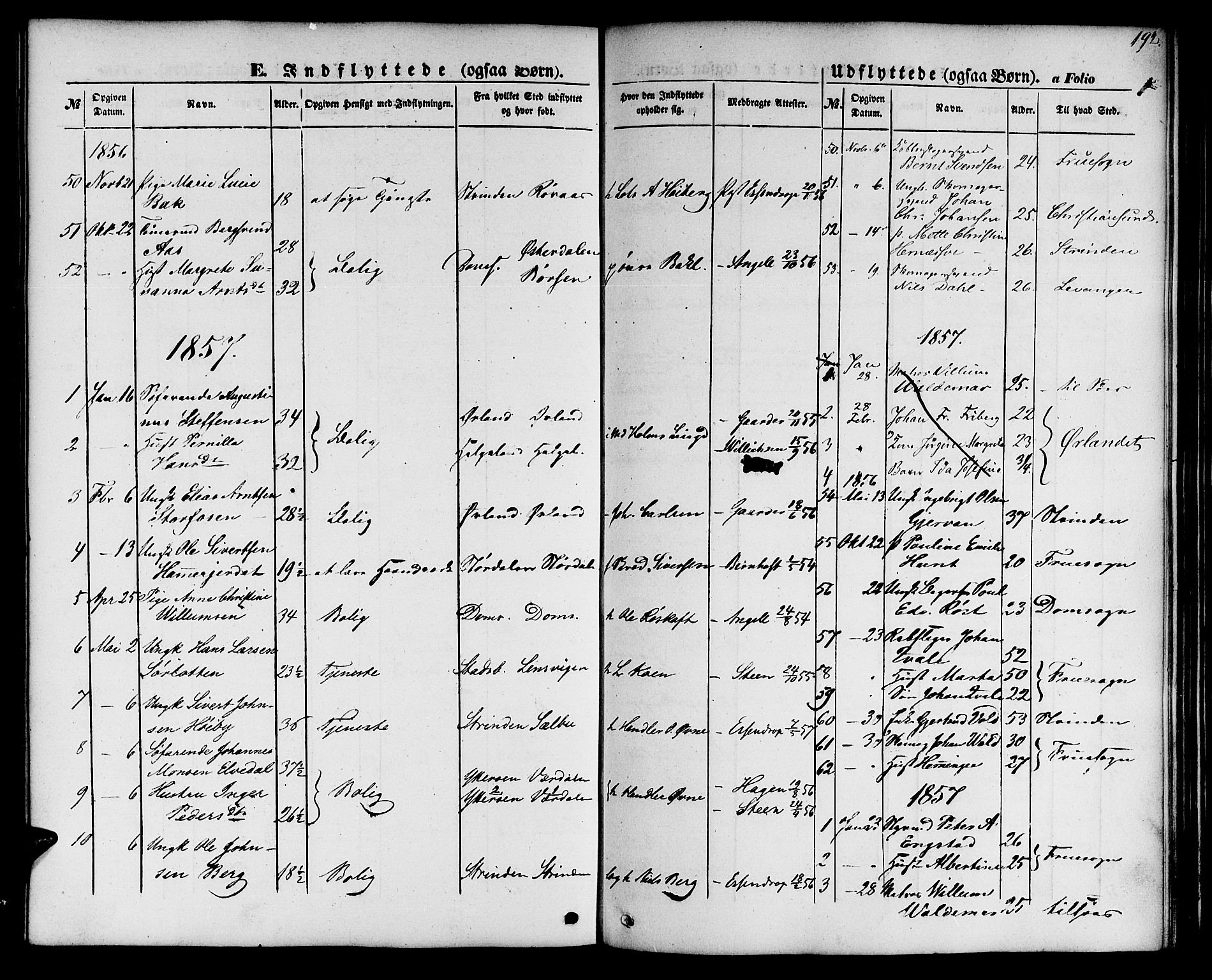 Ministerialprotokoller, klokkerbøker og fødselsregistre - Sør-Trøndelag, AV/SAT-A-1456/604/L0184: Parish register (official) no. 604A05, 1851-1860, p. 192