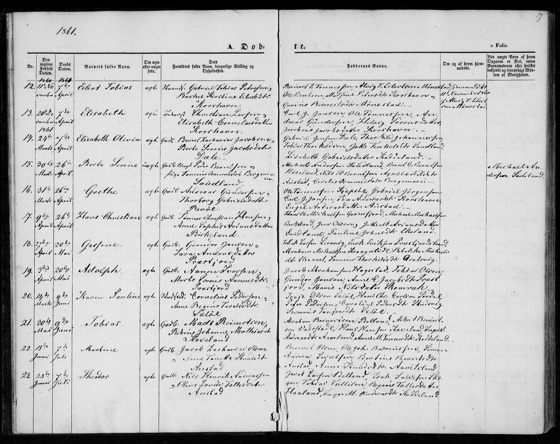 Lyngdal sokneprestkontor, AV/SAK-1111-0029/F/Fa/Faa/L0002: Parish register (official) no. A 2, 1858-1870, p. 17