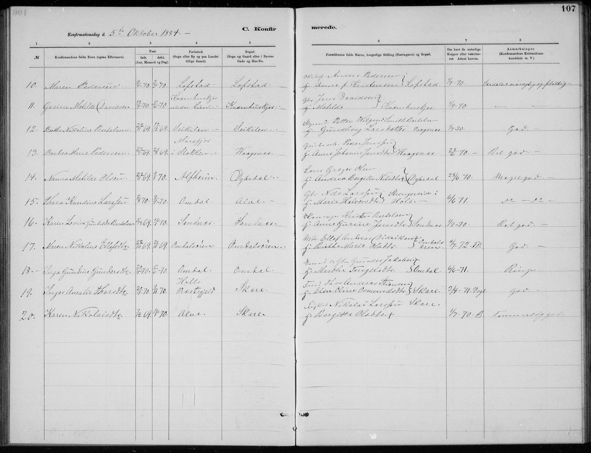Tromøy sokneprestkontor, SAK/1111-0041/F/Fb/L0005: Parish register (copy) no. B 5, 1877-1891, p. 107