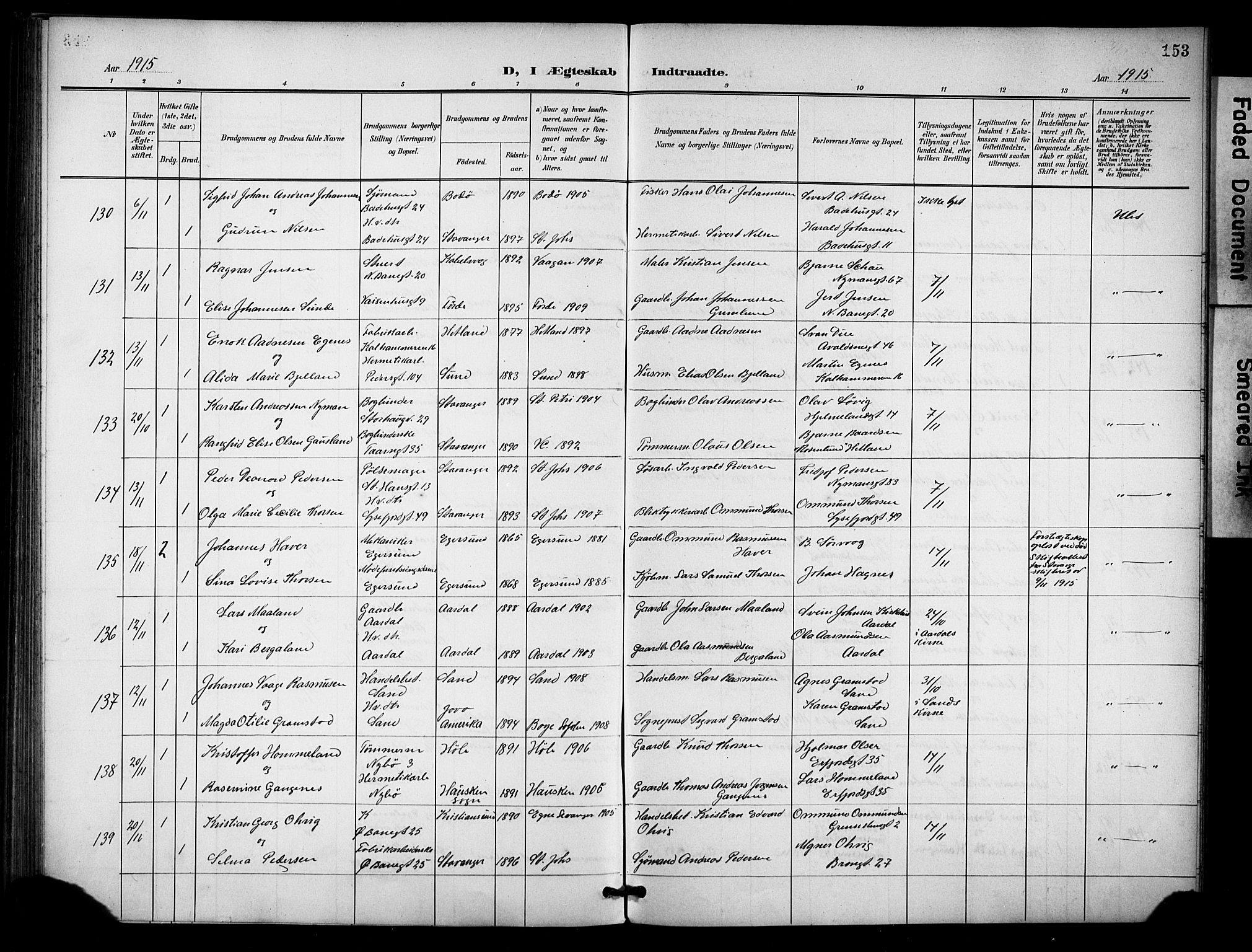 St. Johannes sokneprestkontor, AV/SAST-A-101814/001/30/30BB/L0005: Parish register (copy) no. B 5, 1901-1917, p. 153