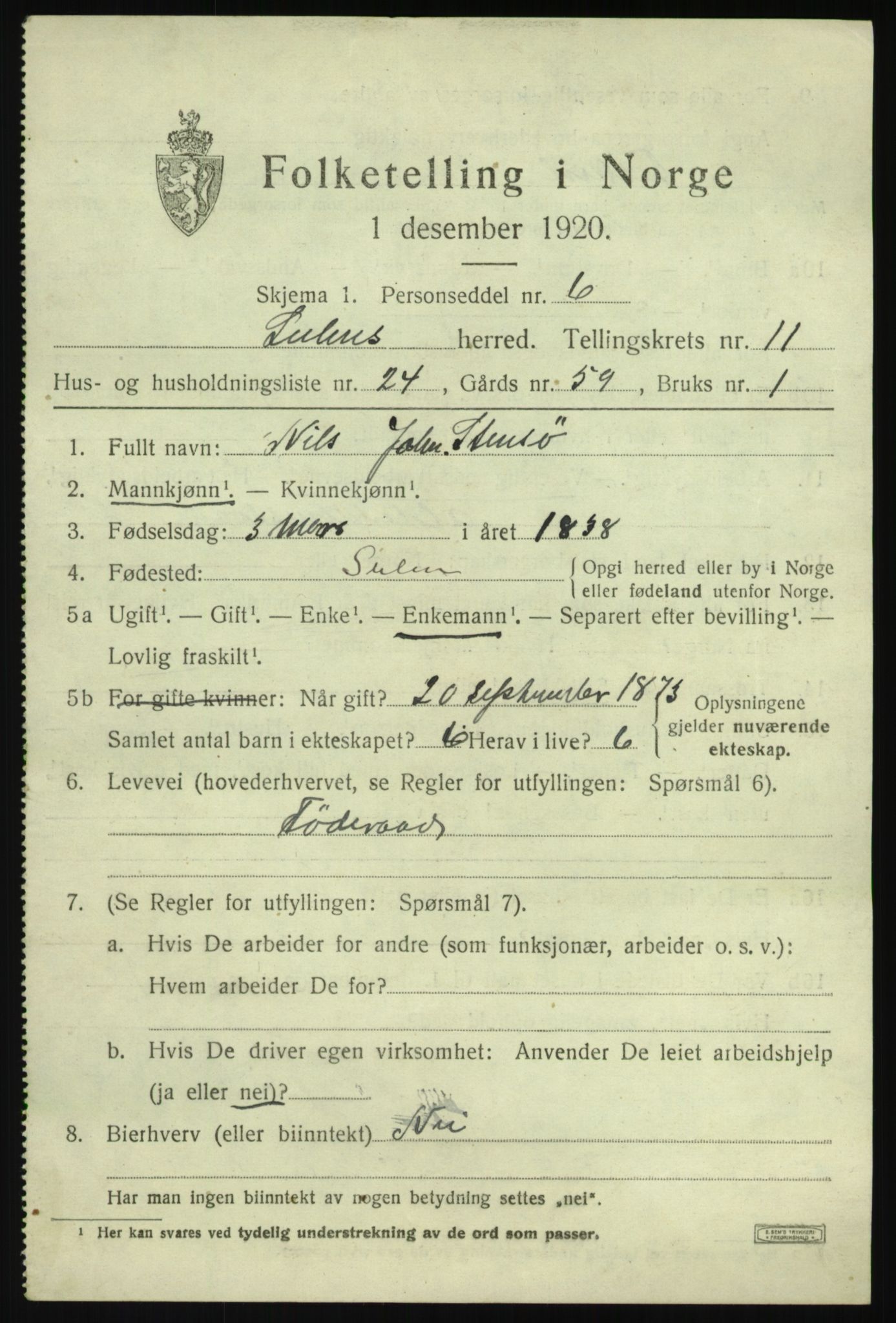 SAB, 1920 census for Solund, 1920, p. 4078