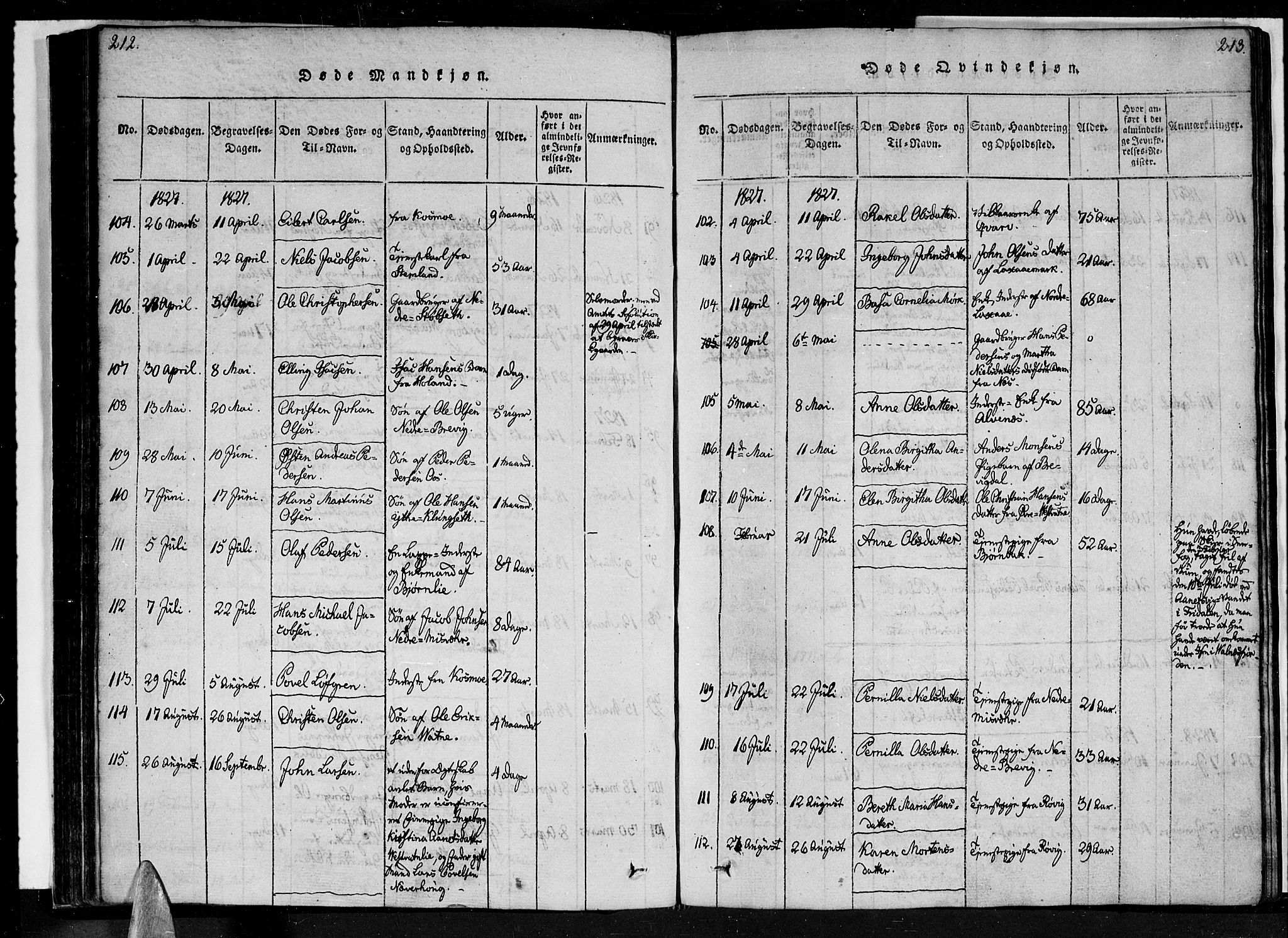 Ministerialprotokoller, klokkerbøker og fødselsregistre - Nordland, SAT/A-1459/852/L0736: Parish register (official) no. 852A06, 1820-1833, p. 212-213
