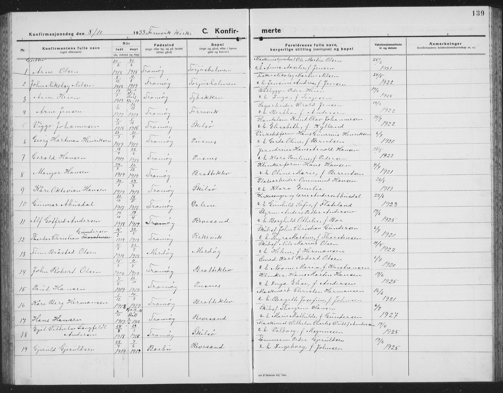 Tromøy sokneprestkontor, SAK/1111-0041/F/Fb/L0008: Parish register (copy) no. B 8, 1925-1938, p. 139