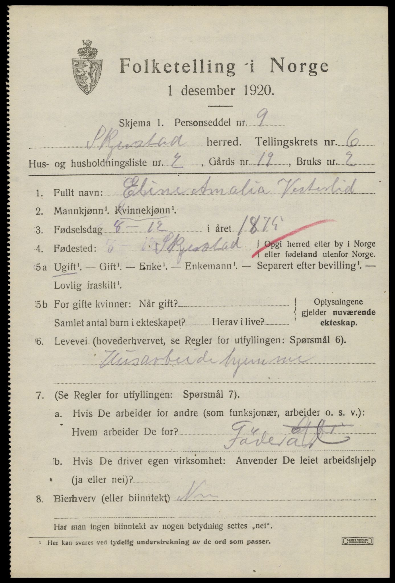 SAT, 1920 census for Skjerstad, 1920, p. 2171