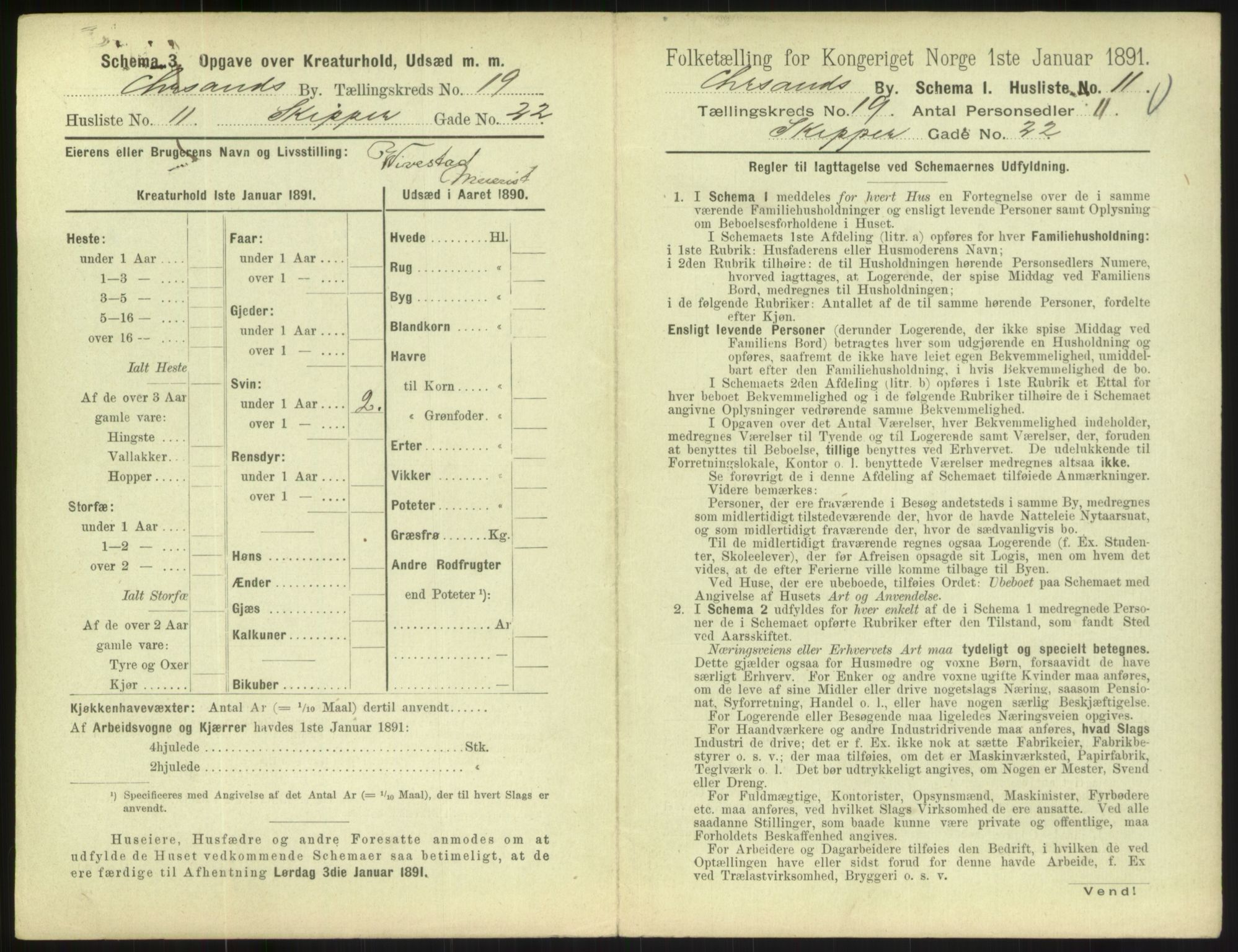 RA, 1891 census for 1001 Kristiansand, 1891, p. 1110