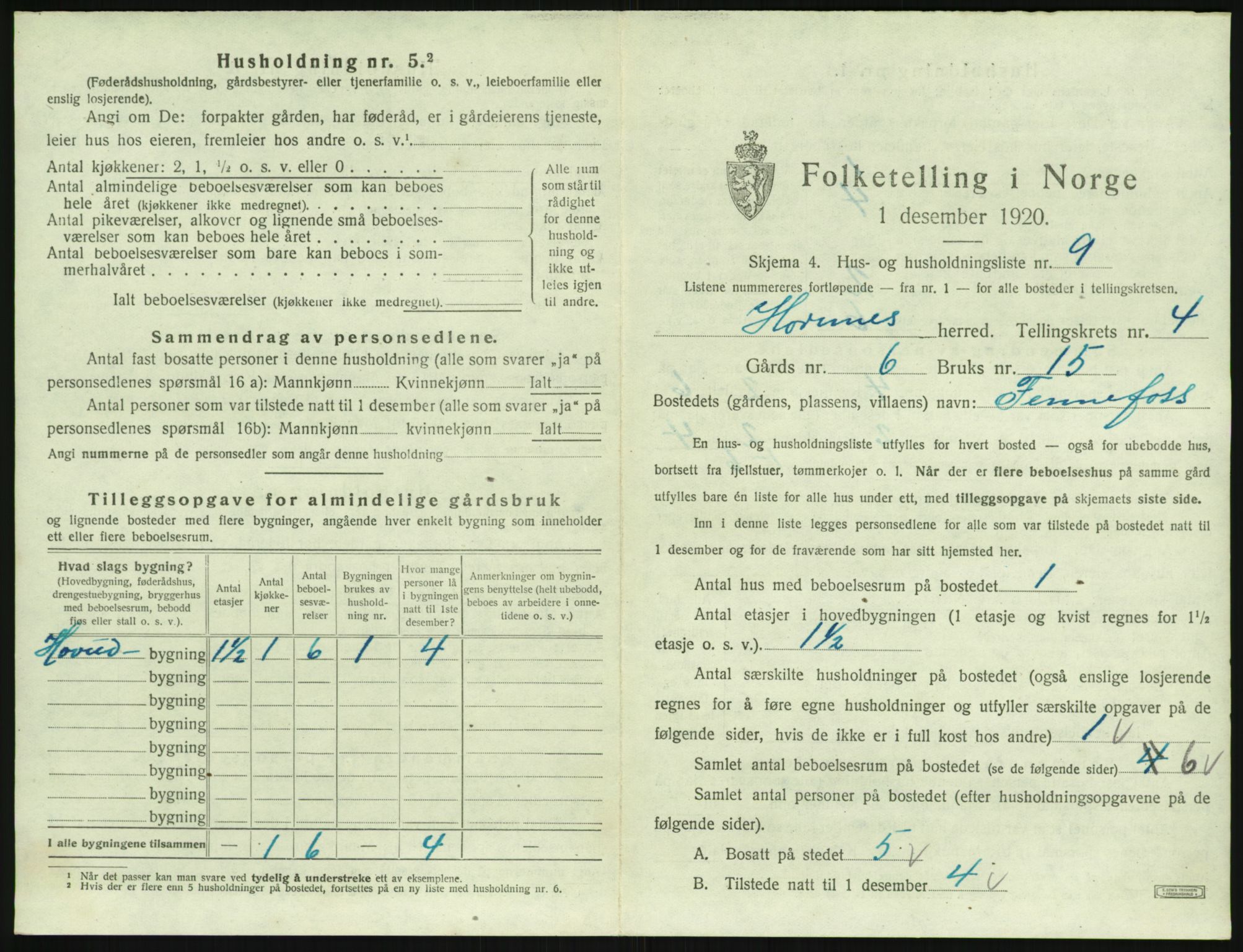 SAK, 1920 census for Hornnes, 1920, p. 189