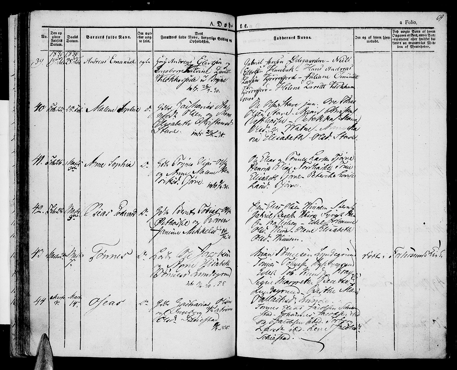 Lista sokneprestkontor, AV/SAK-1111-0027/F/Fa/L0008: Parish register (official) no. A 8, 1823-1835, p. 69