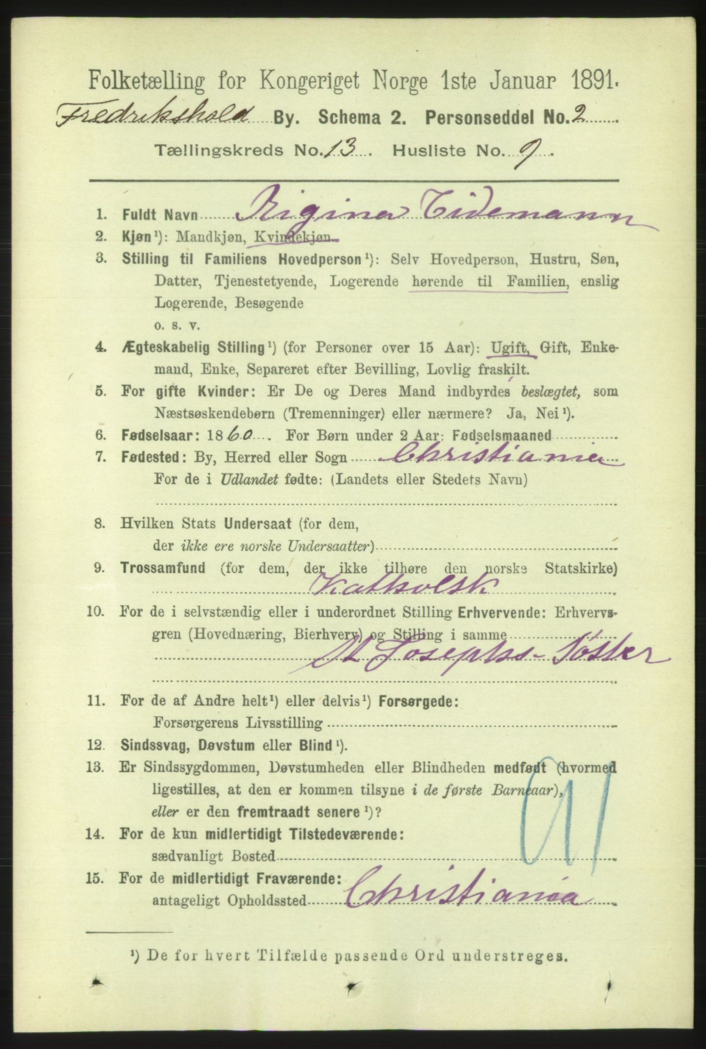 RA, 1891 census for 0101 Fredrikshald, 1891, p. 8865