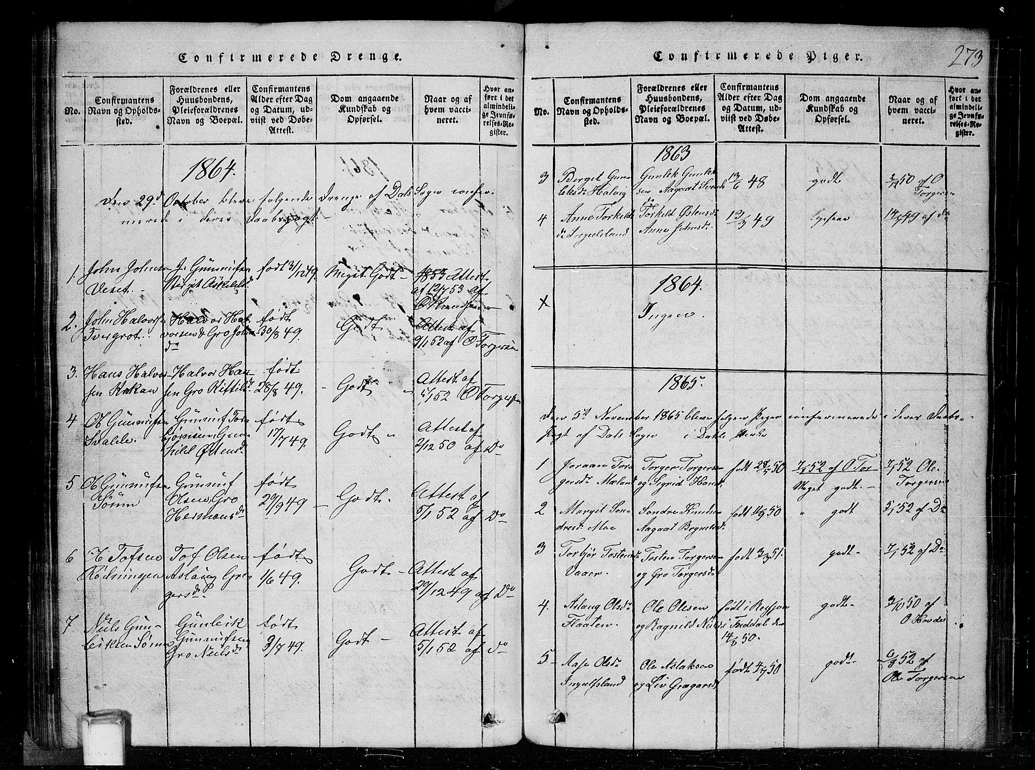 Tinn kirkebøker, SAKO/A-308/G/Gc/L0001: Parish register (copy) no. III 1, 1815-1879, p. 273