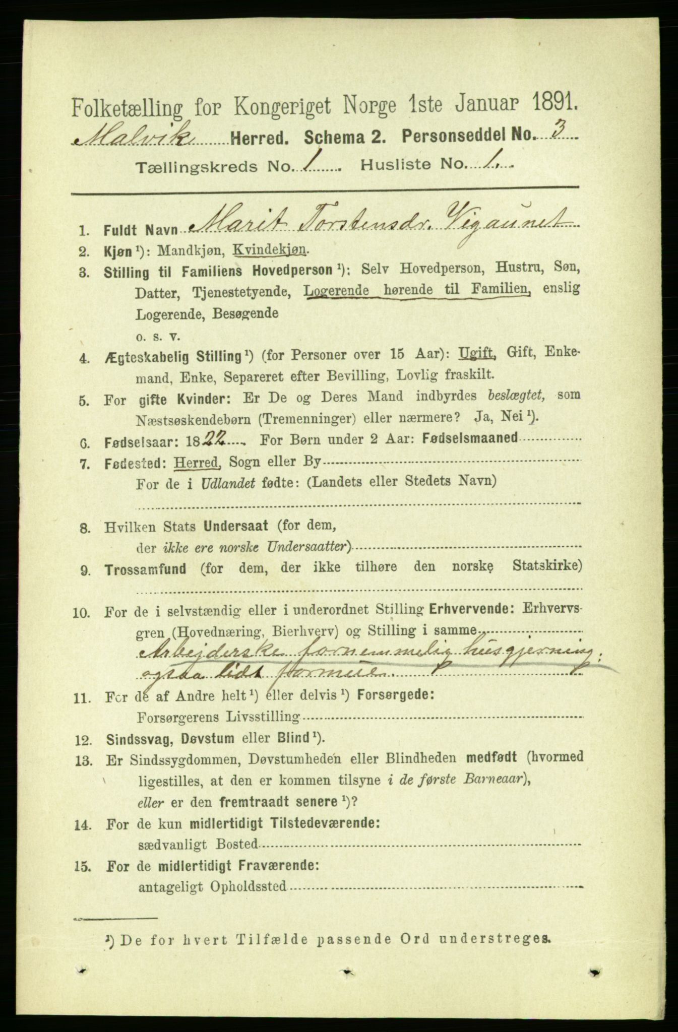 RA, 1891 census for 1663 Malvik, 1891, p. 108