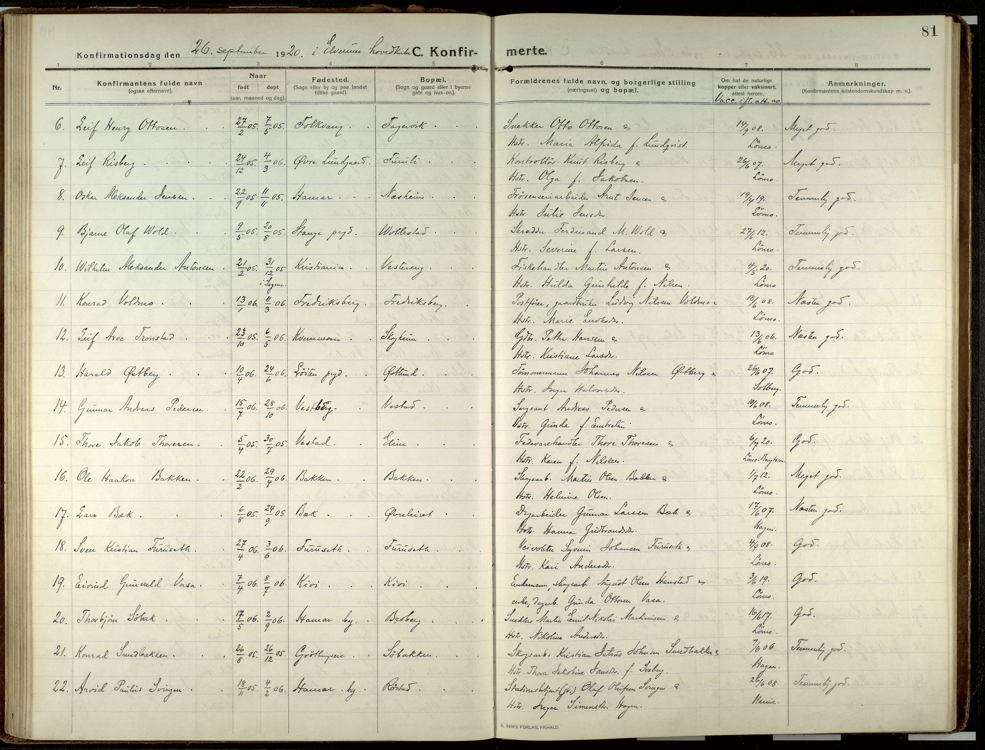 Elverum prestekontor, AV/SAH-PREST-044/H/Ha/Haa/L0023: Parish register (official) no. 23, 1914-1929, p. 81