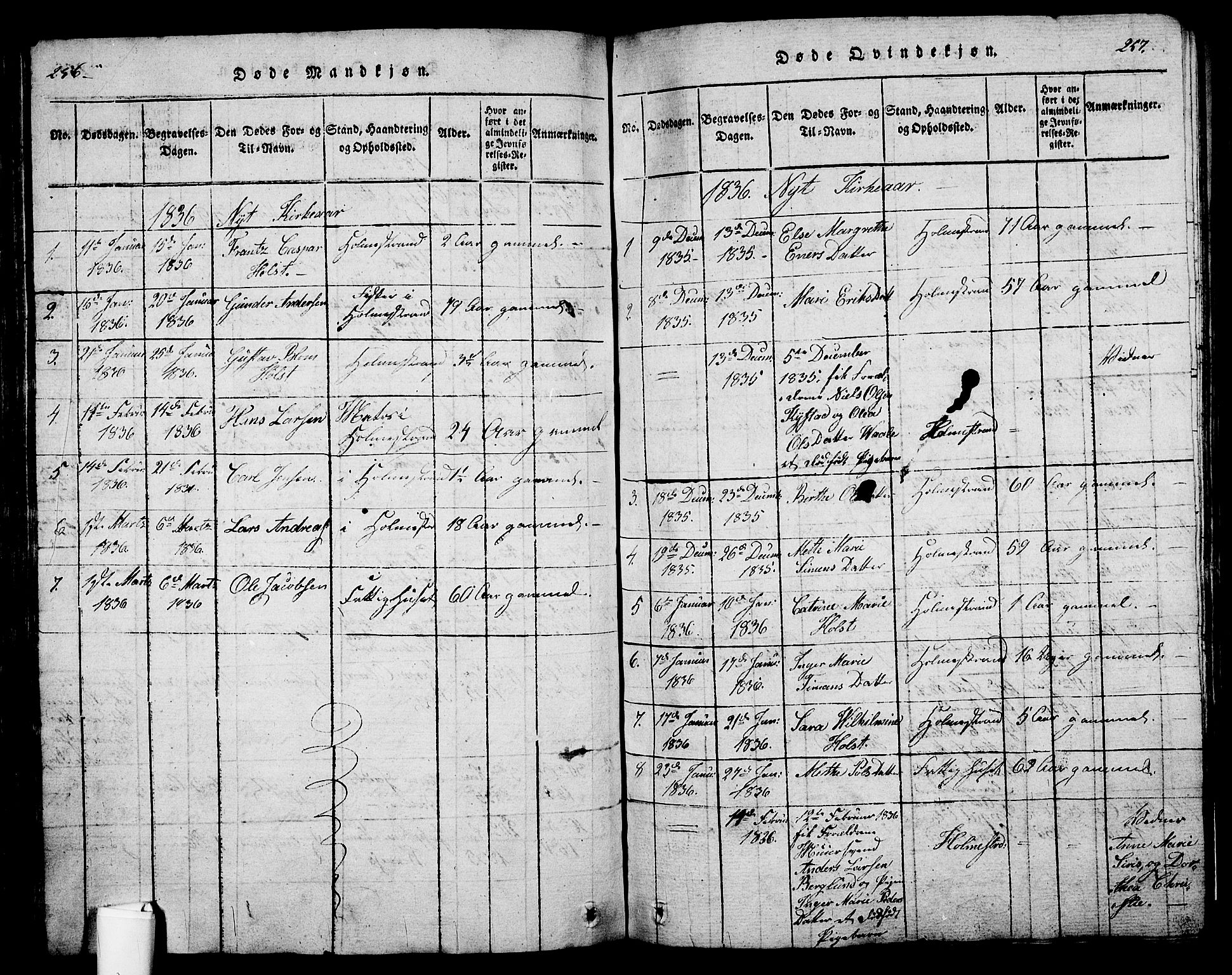 Holmestrand kirkebøker, AV/SAKO-A-346/G/Ga/L0001: Parish register (copy) no. 1, 1814-1848, p. 256-257