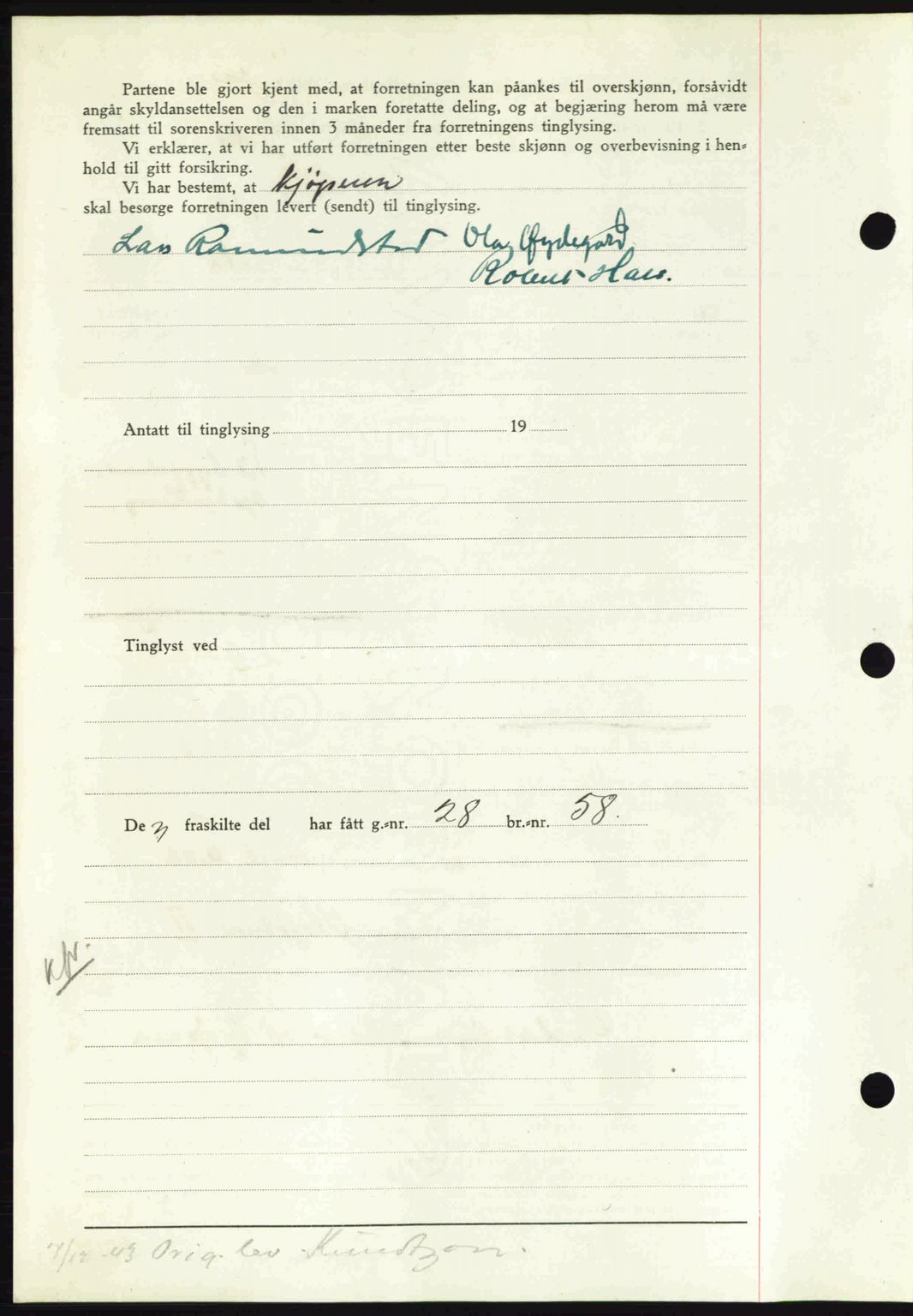 Nordmøre sorenskriveri, AV/SAT-A-4132/1/2/2Ca: Mortgage book no. A96, 1943-1944, Diary no: : 2403/1943