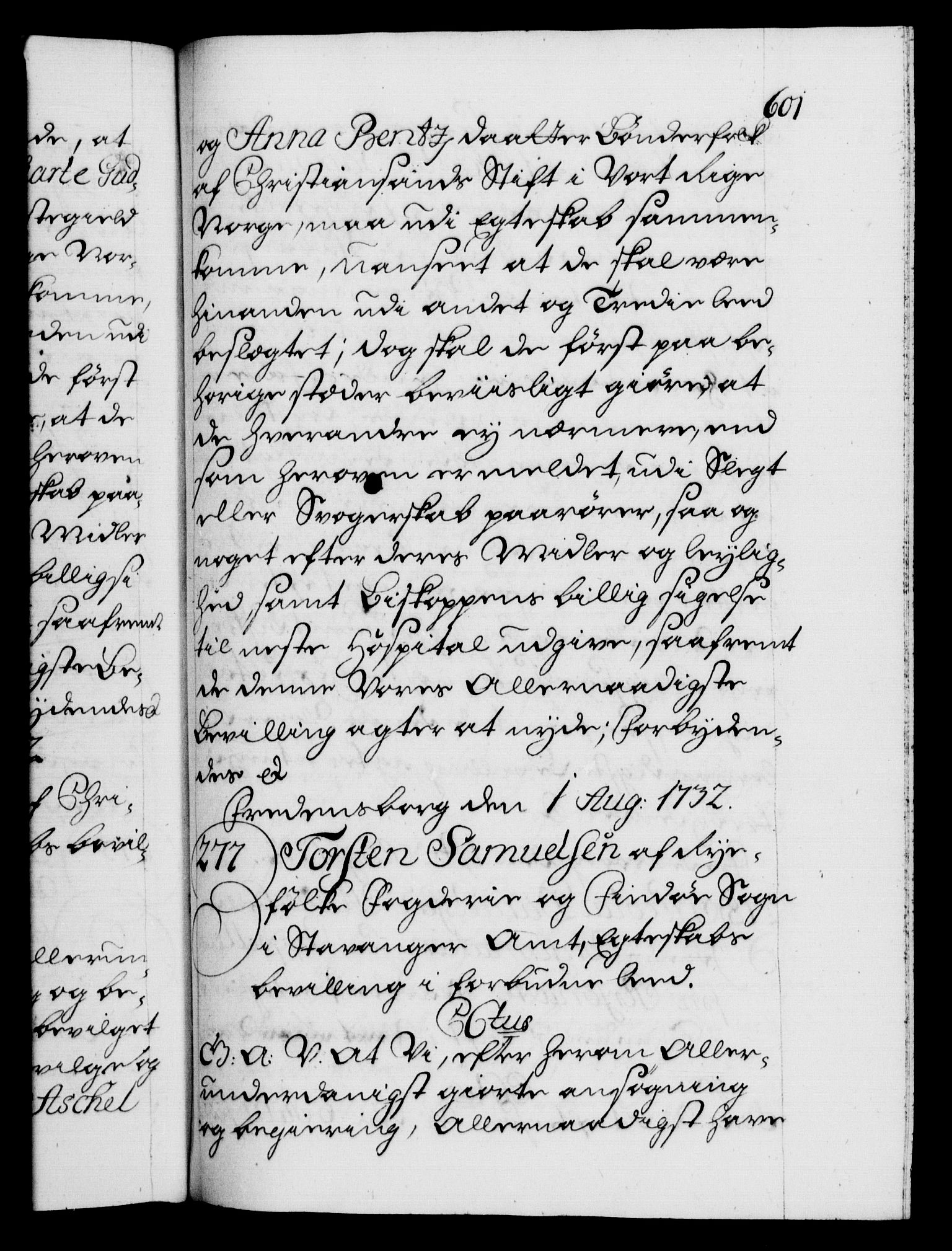 Danske Kanselli 1572-1799, AV/RA-EA-3023/F/Fc/Fca/Fcaa/L0027: Norske registre, 1730-1732, p. 601a