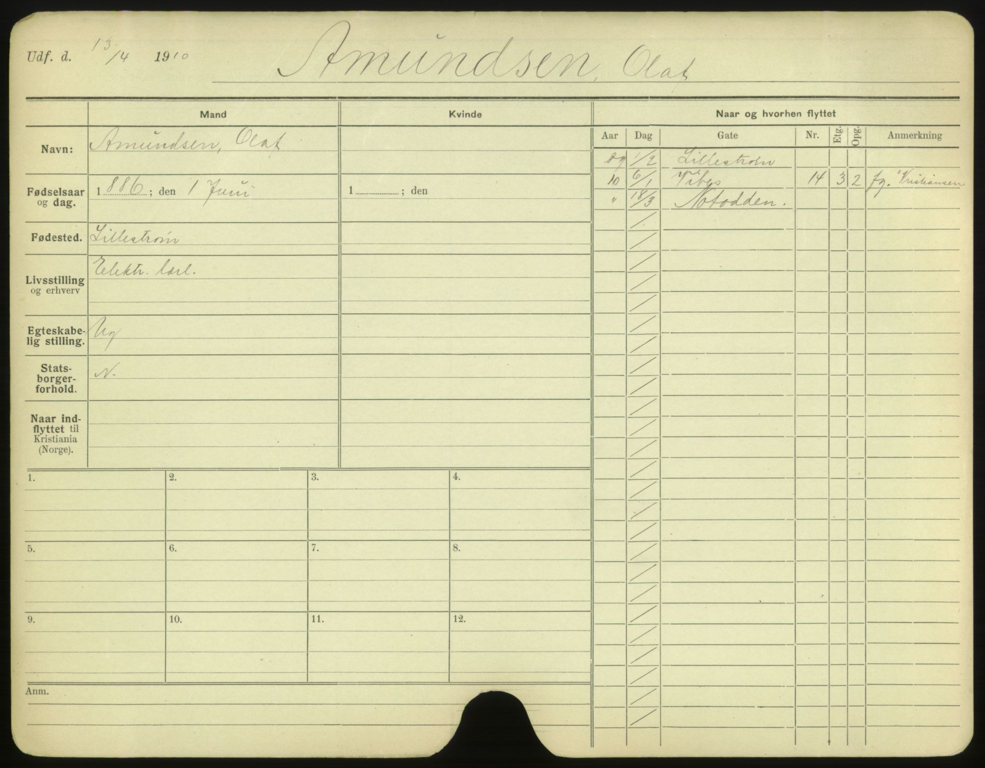 Oslo folkeregister, Registerkort, AV/SAO-A-11715/F/Fa/Fac/L0001: Menn, 1906-1914, p. 102a