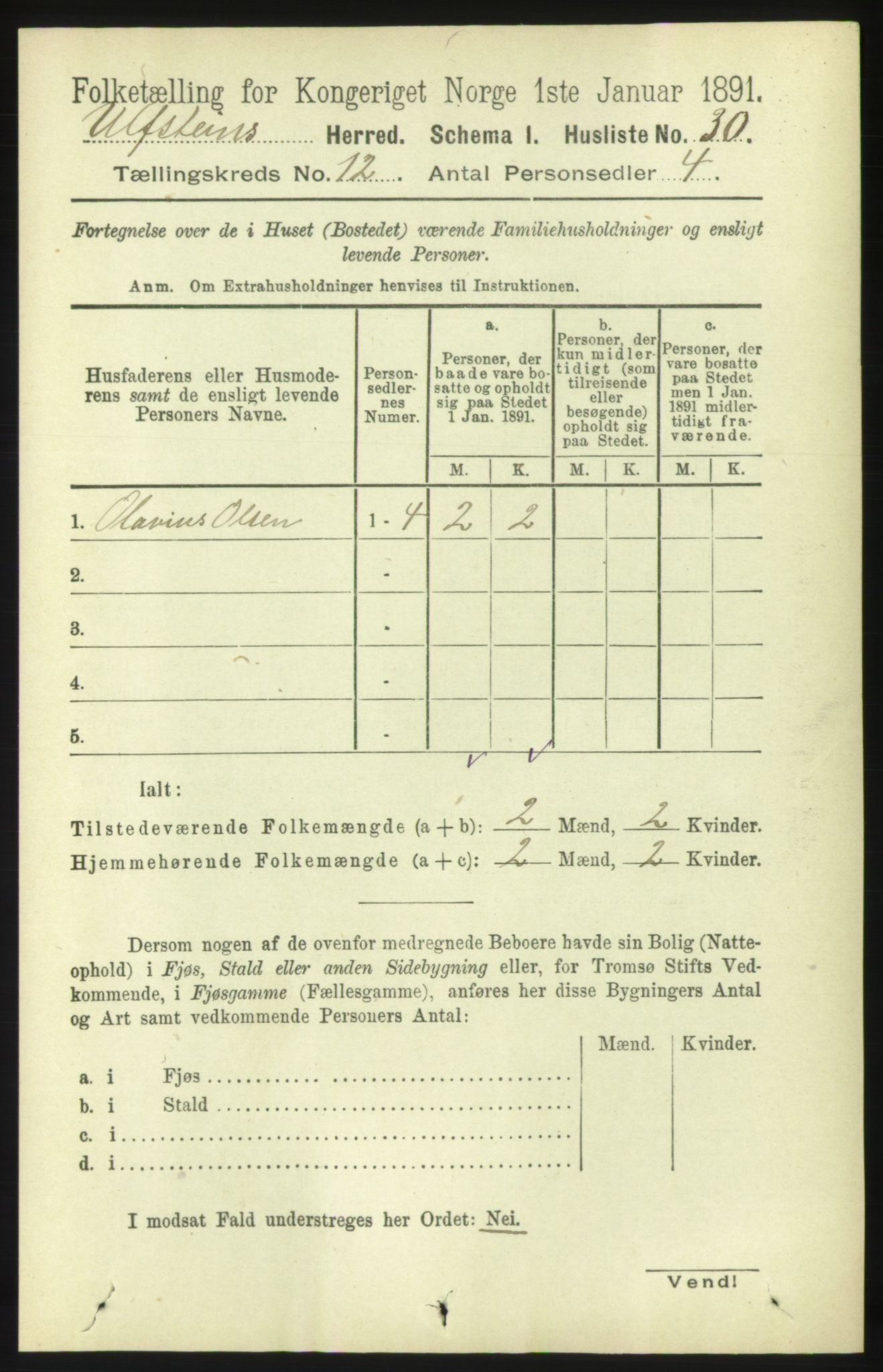 RA, 1891 census for 1516 Ulstein, 1891, p. 3834