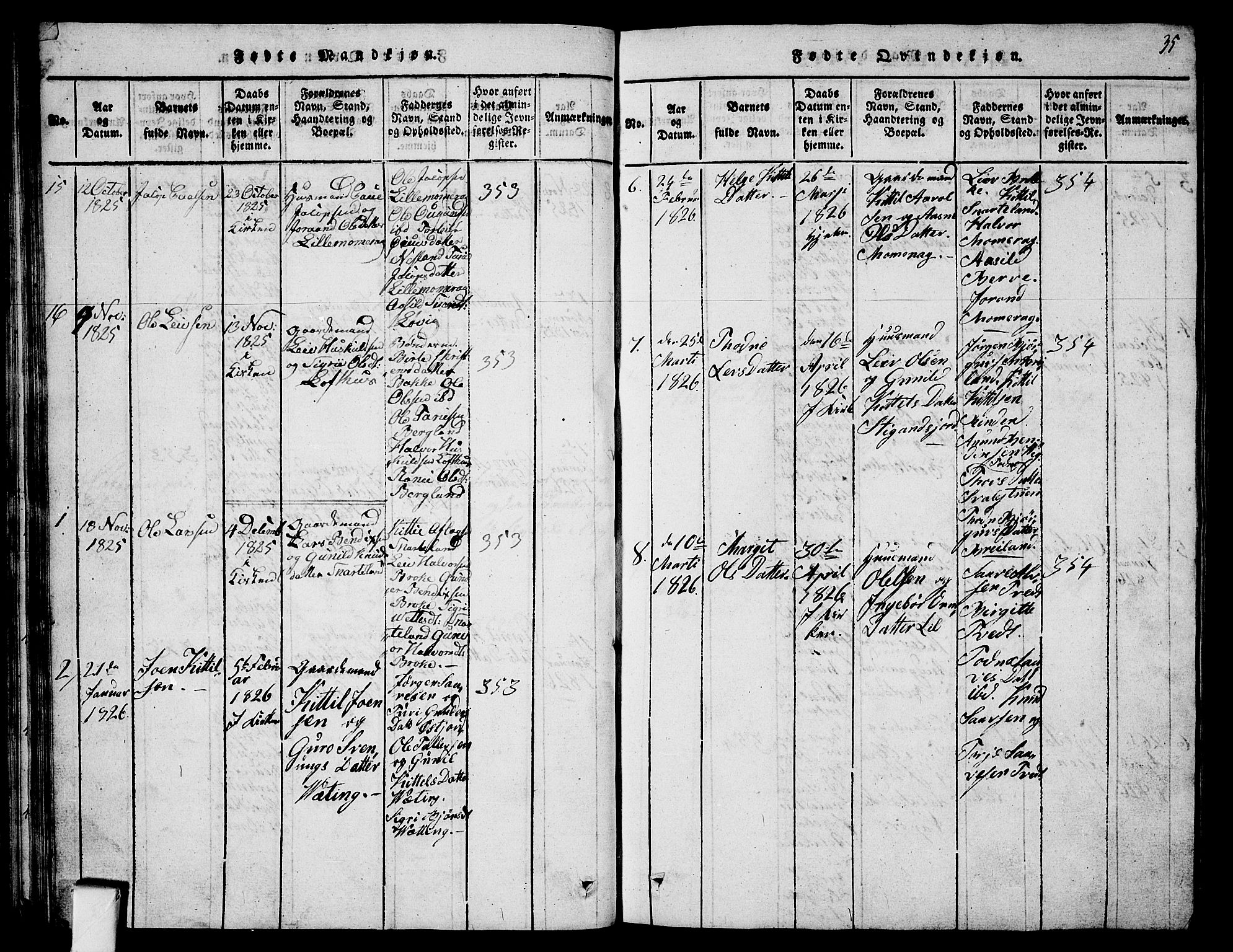 Fyresdal kirkebøker, SAKO/A-263/G/Ga/L0001: Parish register (copy) no. I 1, 1816-1840, p. 35