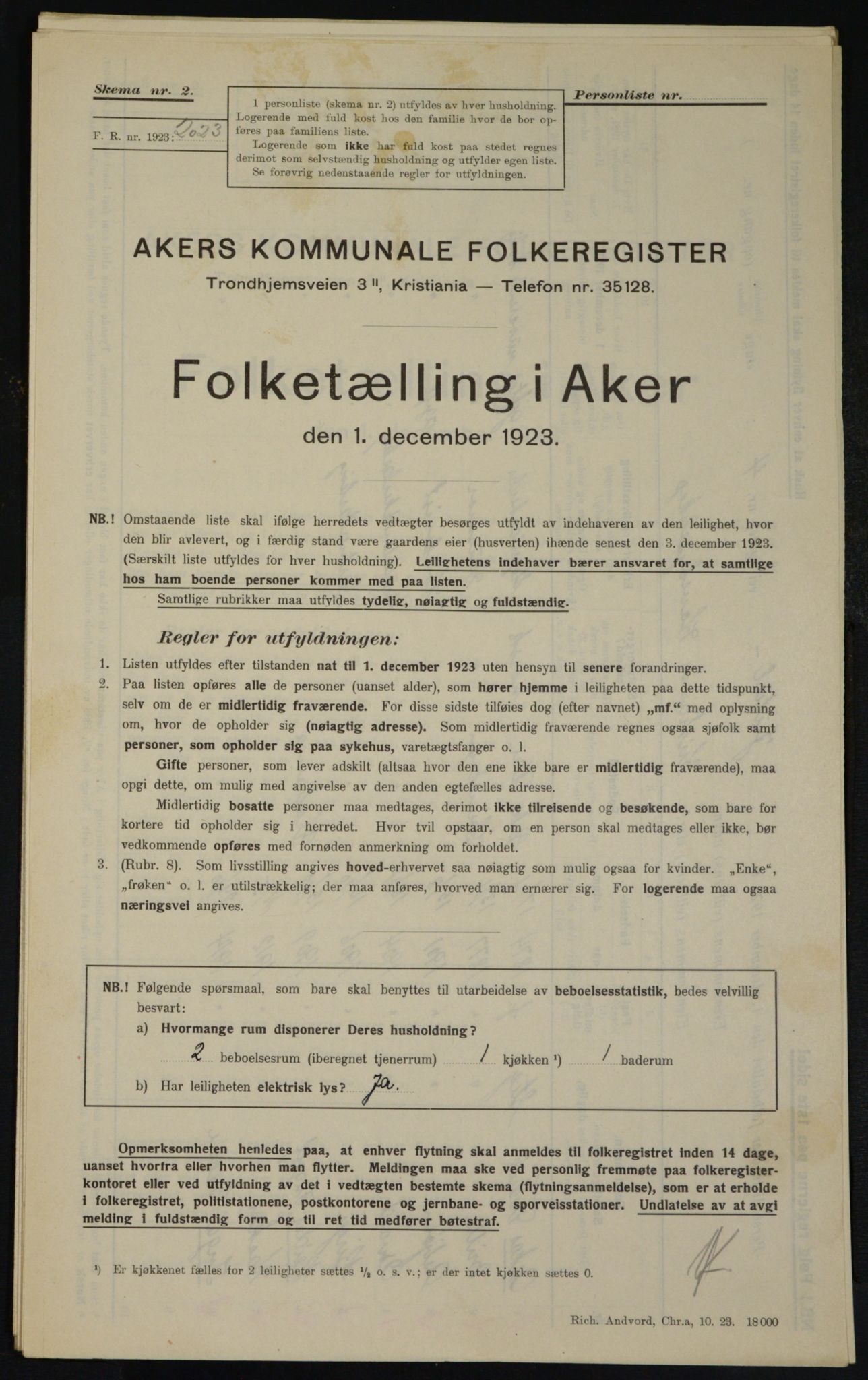 , Municipal Census 1923 for Aker, 1923, p. 21051